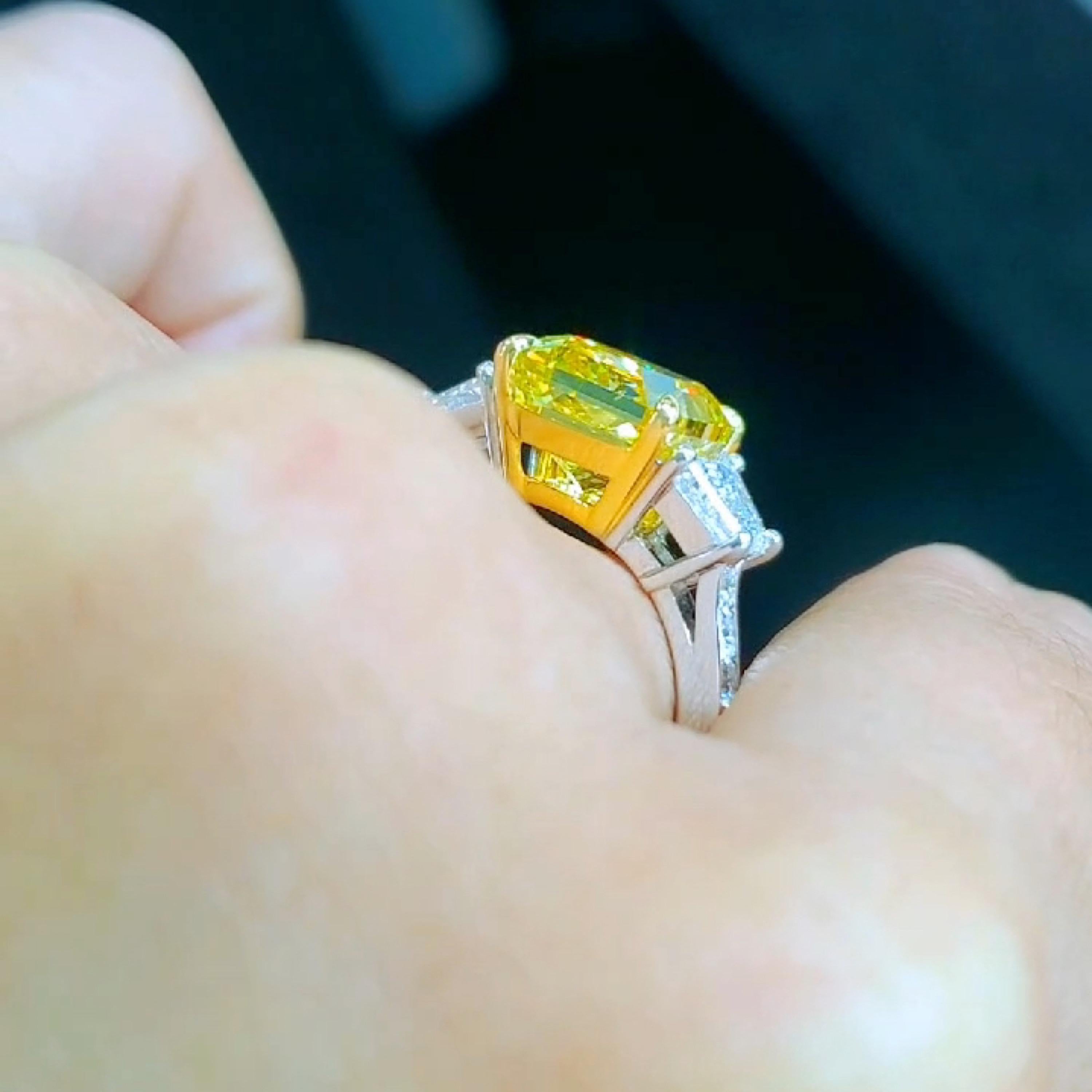 Radiant Cut Emilio Jewelry Gia Certified 5.00 Carat Vivid Yellow Diamond Ring  For Sale