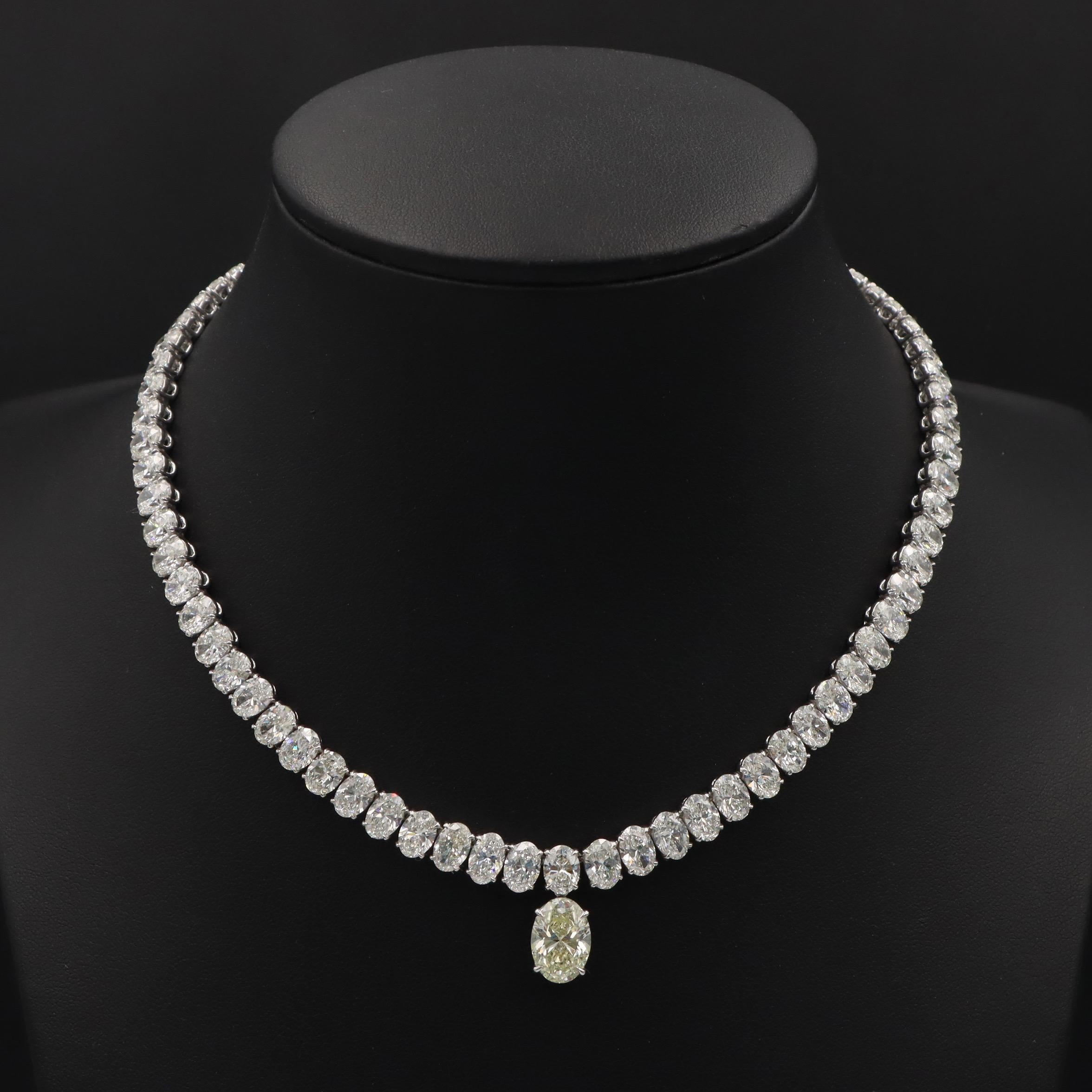 Oval Cut Emilio Jewelry Gia Certified 52.00 Carat Oval Diamond Necklace For Sale