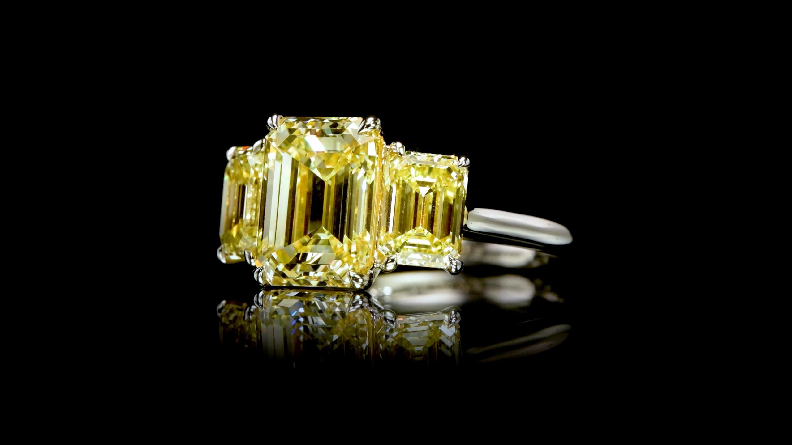 Emerald Cut Emilio Jewelry Gia Certified 5.26 Carat Yellow Diamond Ring  For Sale