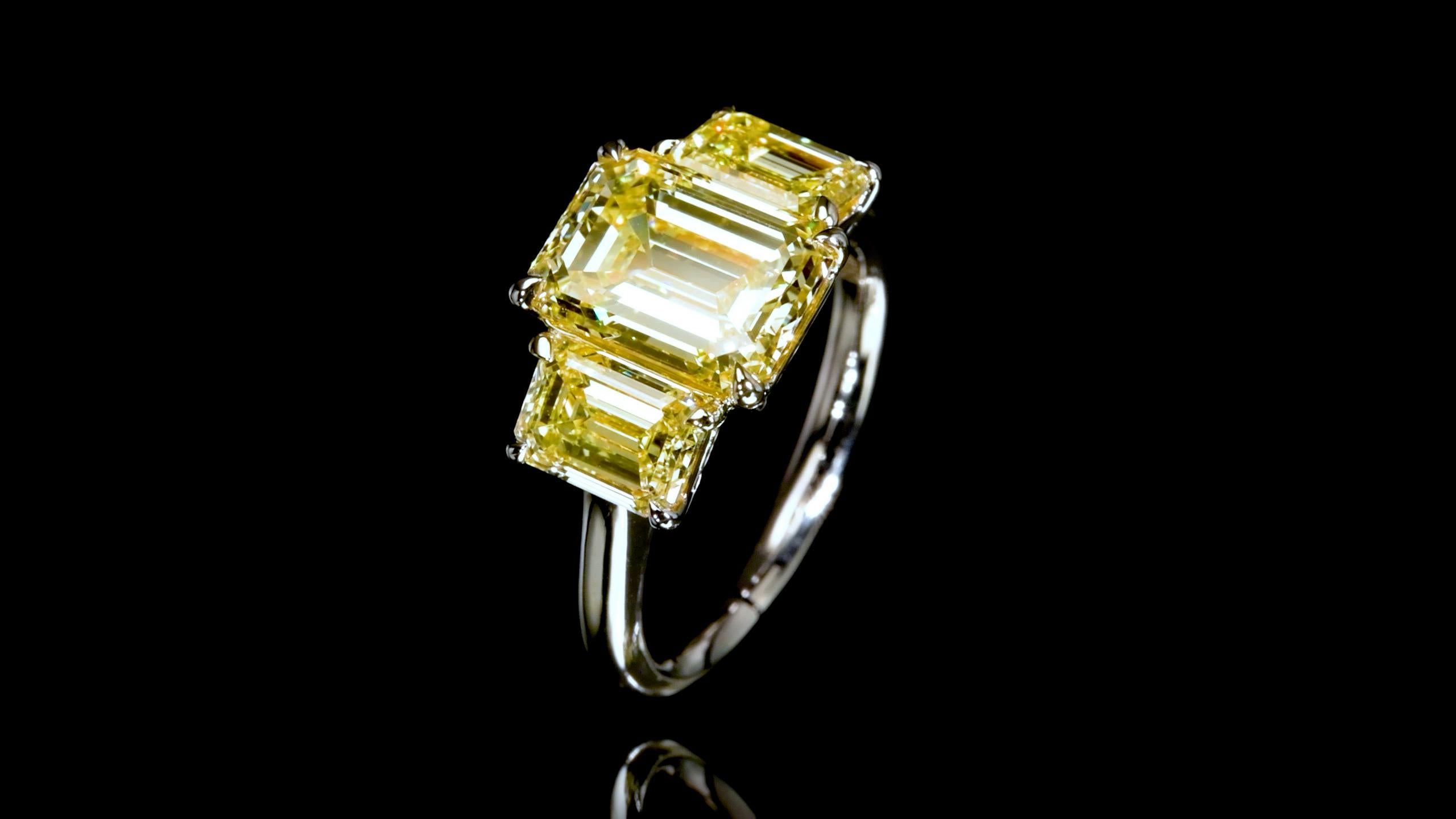 Emilio Jewelry Gia Certified 5.26 Carat Yellow Diamond Ring  For Sale 1