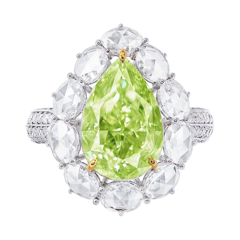 Emilio Jewelry GIA Certified 5.50 Carat Fancy Green Diamond Ring For Sale