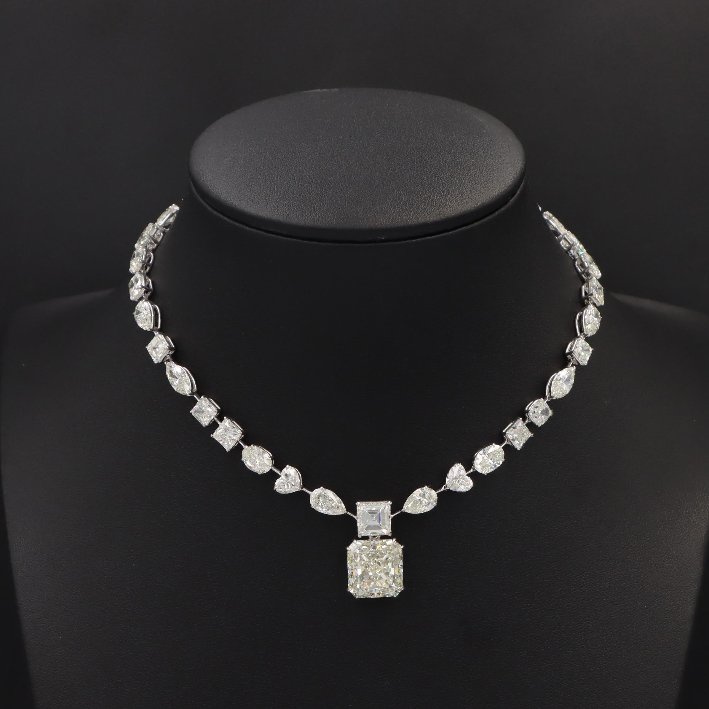 From the Museum Vault At Emilio Jewelry located on New York's Iconic Fifth Avenue,
A magnificent necklace hand made in the Emilio Atelier, the focal point of this necklace is the Center drop radiant diamond weighing over 15.00 carats alone and Gia