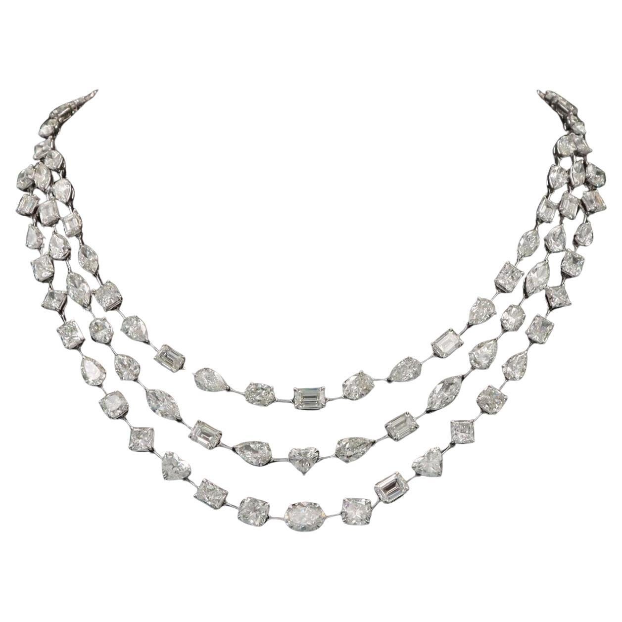 Emilio Jewelry Gia Certified 56.00 Carat 3 Strand Diamond Red Carpet Necklace