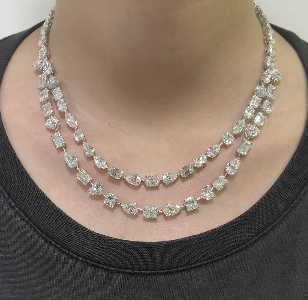 Emilio Jewelry, collier à double rang de diamants certifiés Gia de 57,00 carats Neuf - En vente à New York, NY