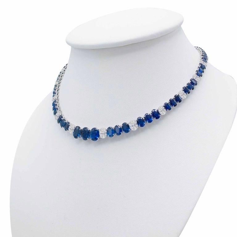From the vault at Emilio Jewelry located on New York's iconic Fifth Avenue,
Diamond Weight: 5.96 carats mostly all Gia Certified please inquire 
Sapphire Weight: 51.13 carats high quality recut gorgeous Sapphires of cornflower blue color matched