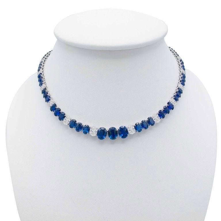 Emilio Jewelry Gia Certified 57.00 Carat Oval Sapphire Diamond Necklace In New Condition For Sale In New York, NY