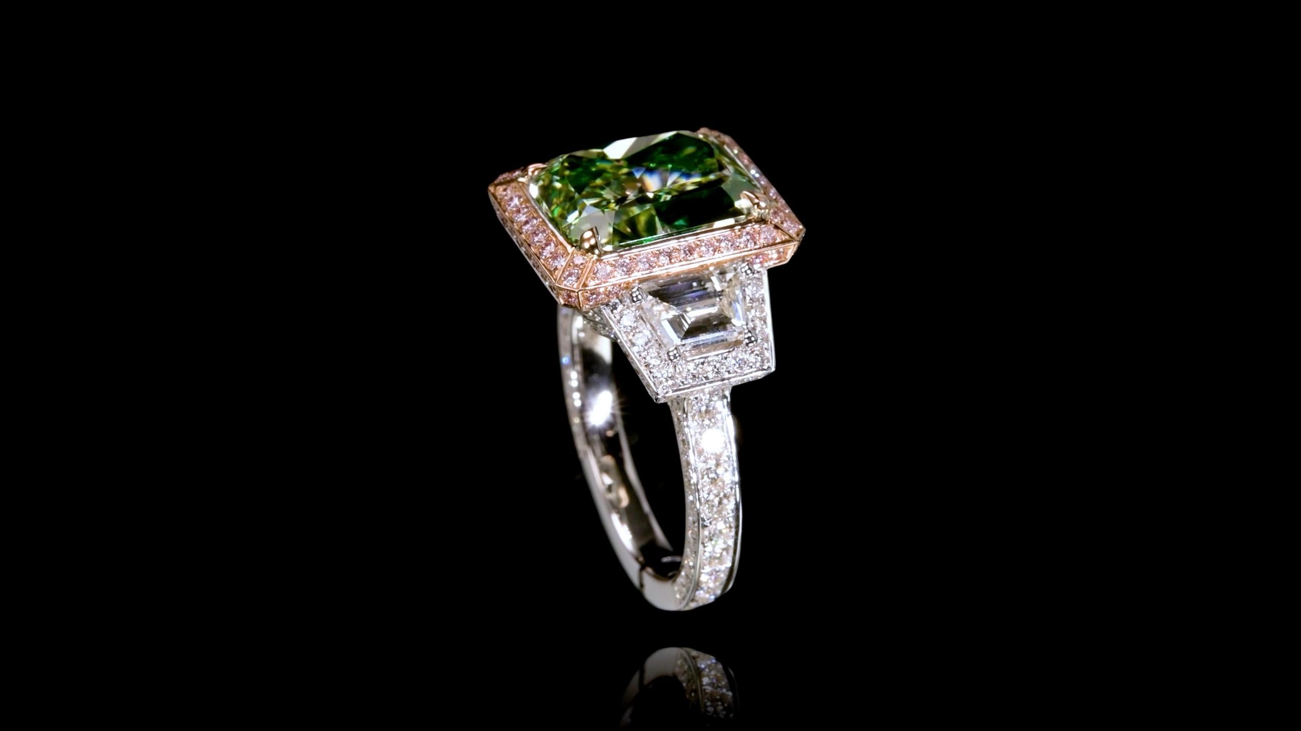 Radiant Cut Emilio Jewelry Gia Certified 6.00 Carat Natural Green Diamond Ring  For Sale