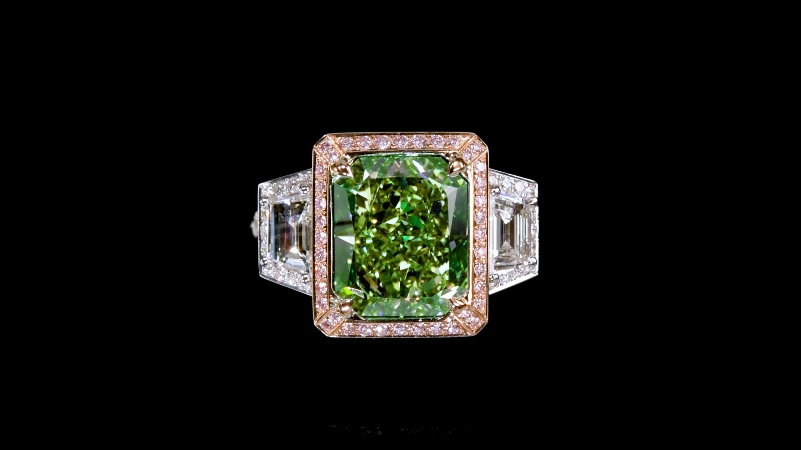 Women's or Men's Emilio Jewelry Gia Certified 6.00 Carat Natural Green Diamond Ring  For Sale