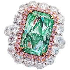 Emilio Jewelry GIA Certified 6.35 Carat Fancy Light Green Diamond Ring