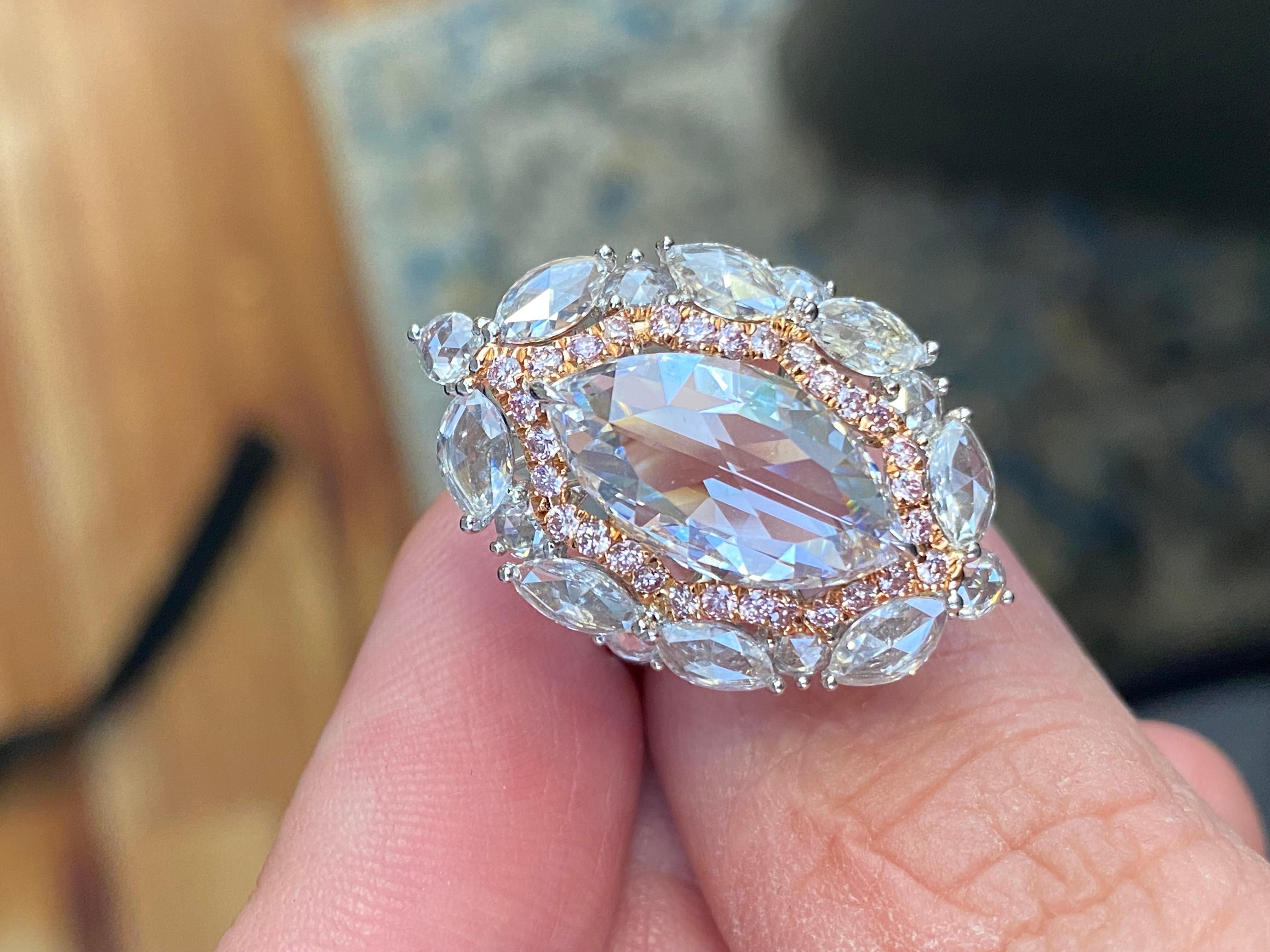 Emilio Jewelry Gia Certified 6.60 Carat Rose Cut Diamond Ring In New Condition For Sale In New York, NY