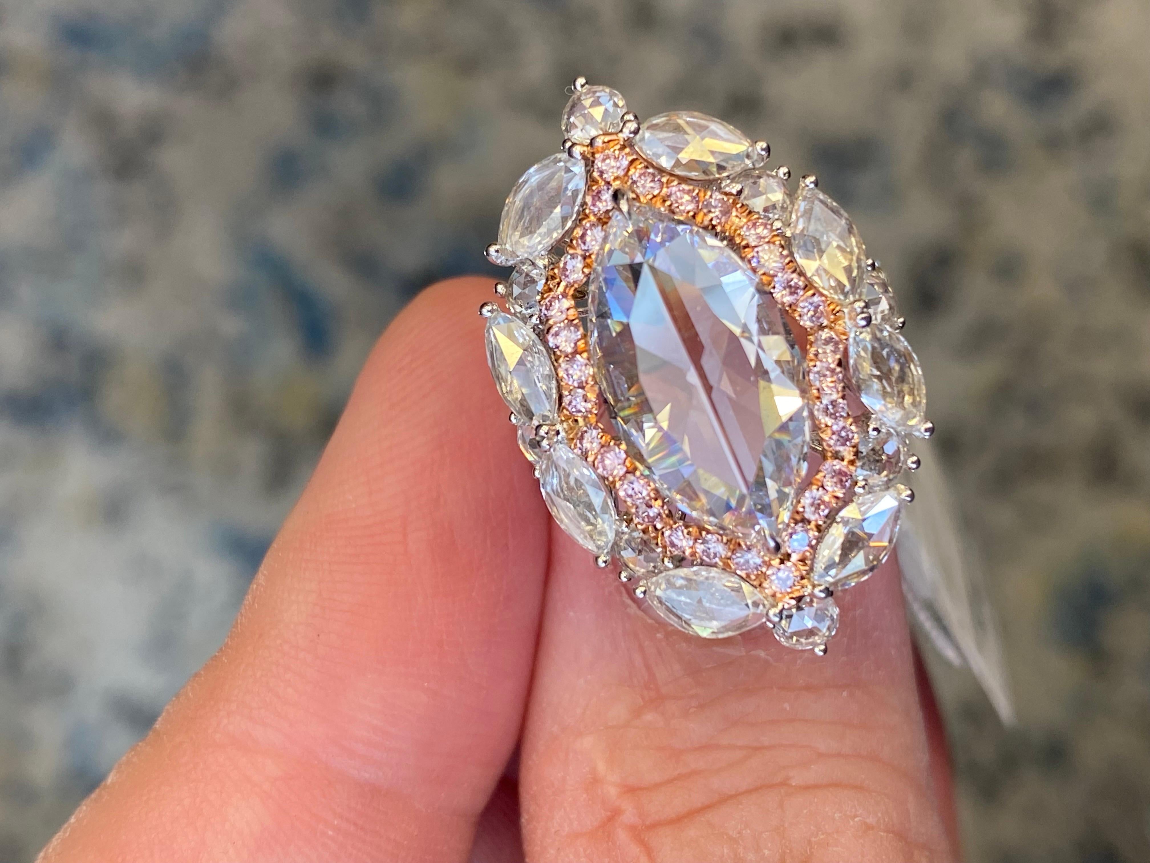 Women's or Men's Emilio Jewelry Gia Certified 6.60 Carat Rose Cut Diamond Ring For Sale