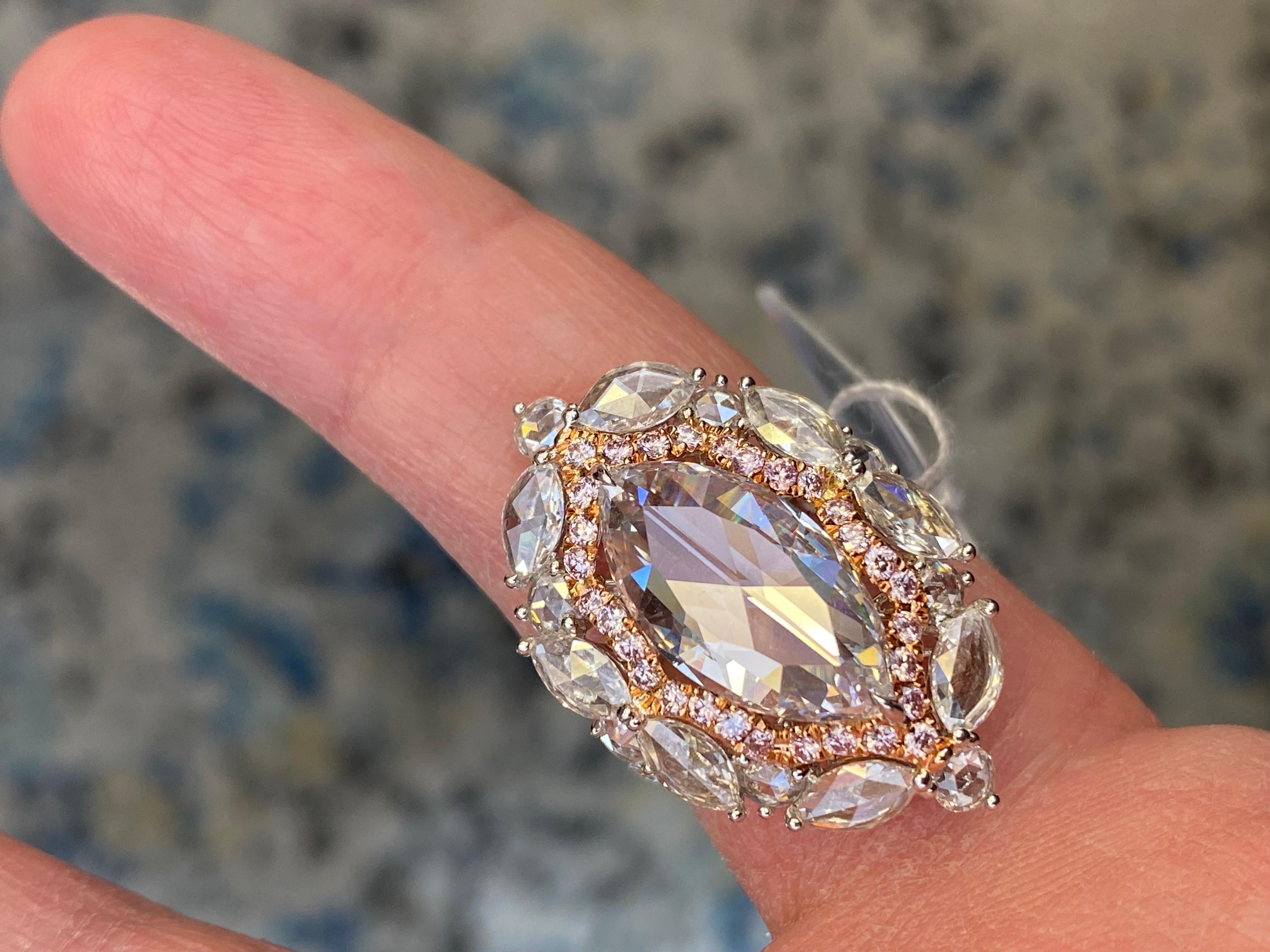 Emilio Jewelry Gia Certified 6.60 Carat Rose Cut Diamond Ring For Sale 1