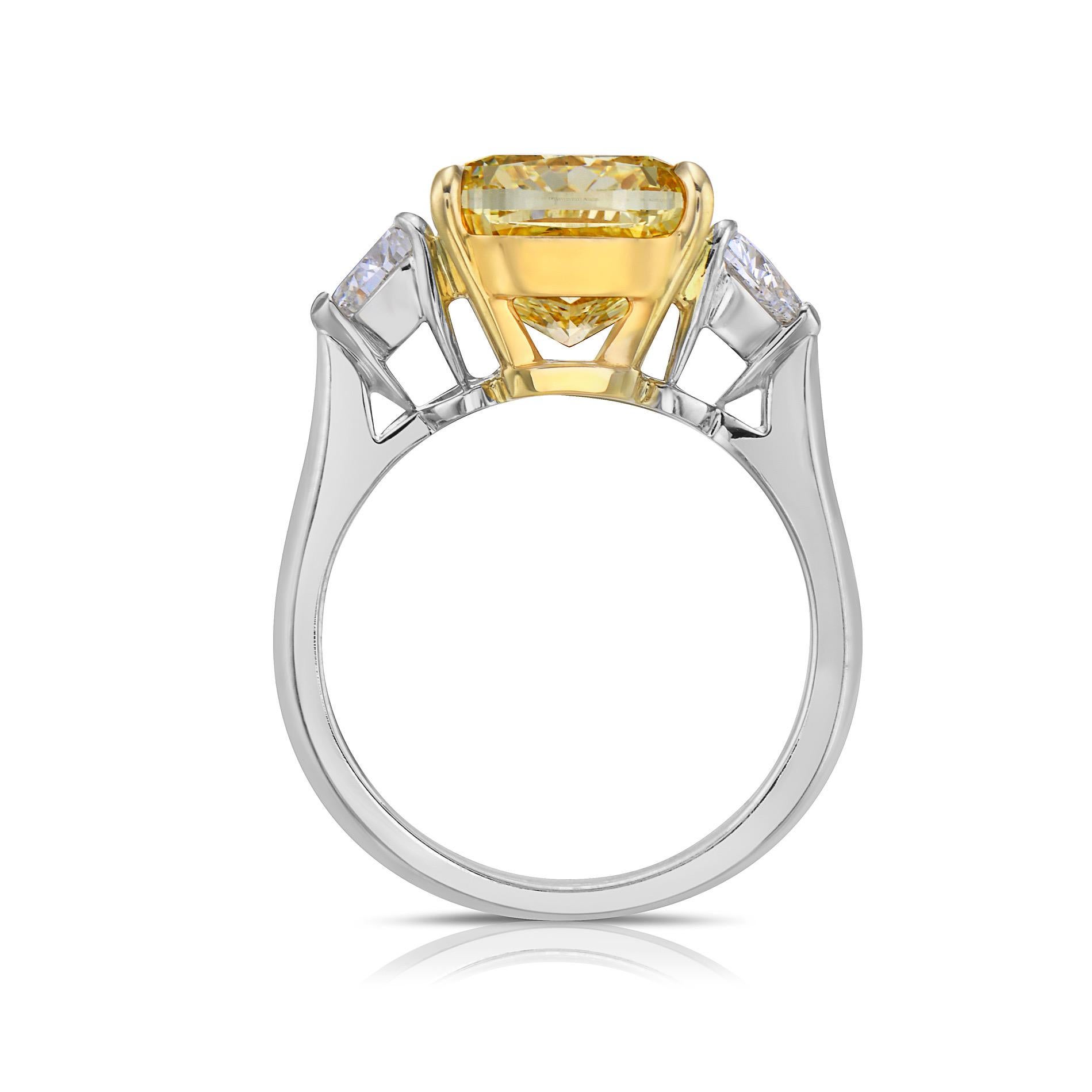Cushion Cut Emilio Jewelry GIA Certified 6.75 Carat Fancy Intense Yellow Diamond Ring For Sale