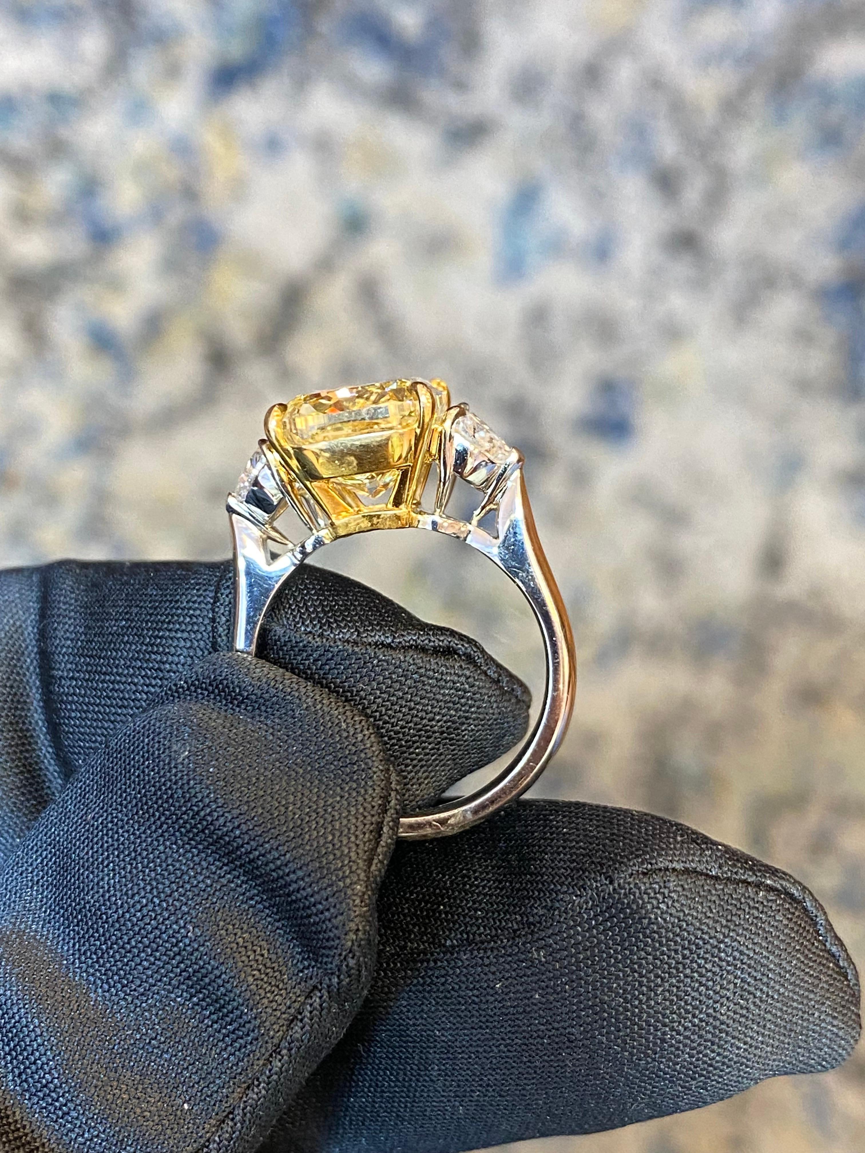 Emilio Jewelry GIA Certified 6.75 Carat Fancy Intense Yellow Diamond Ring For Sale 3