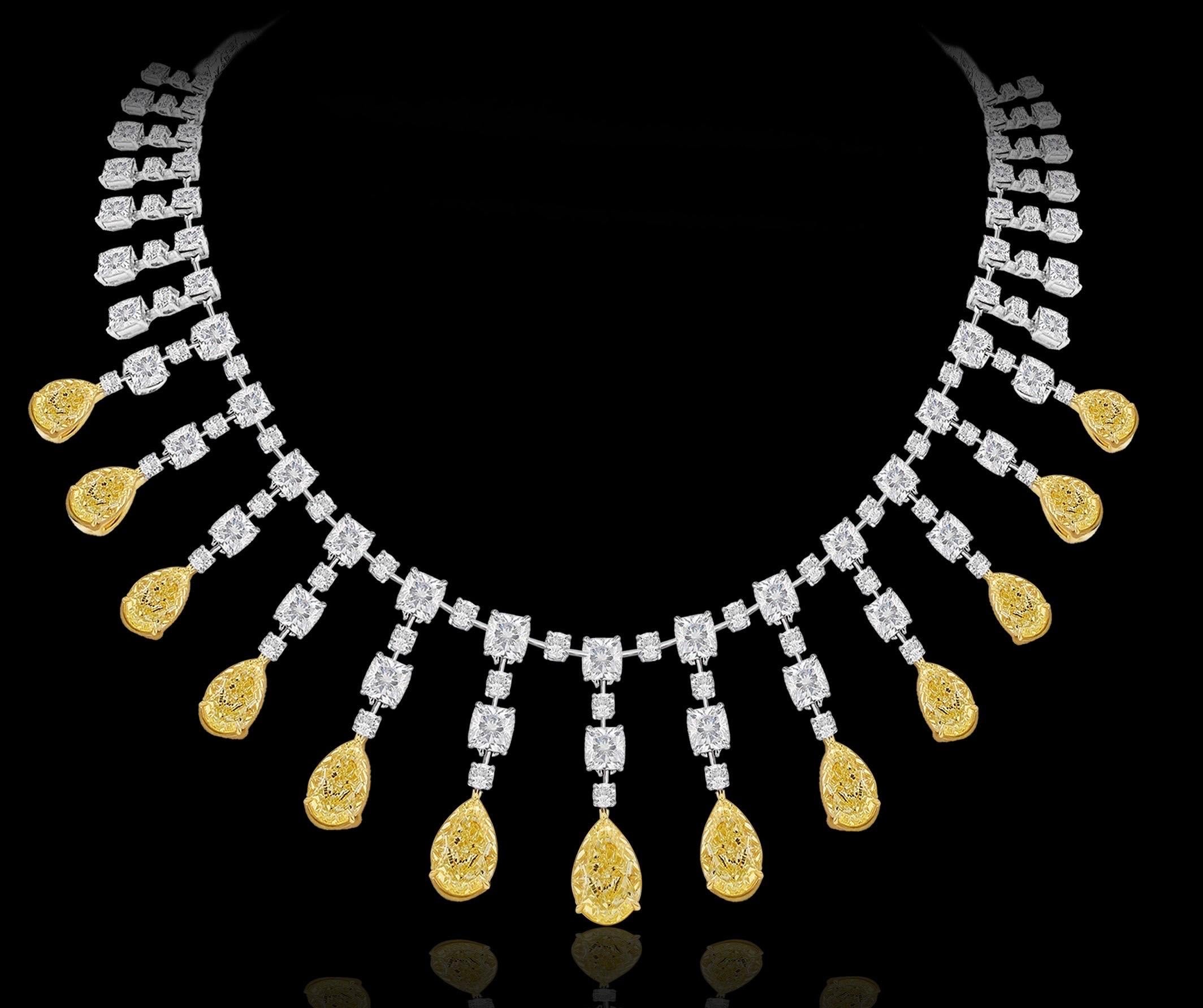 Pear Cut Emilio Jewelry Gia Certified 69.00 Carat Fancy Diamond Necklace  For Sale