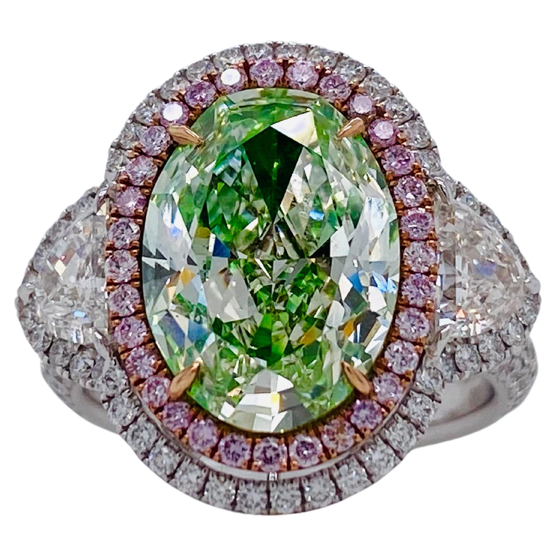 Emilio Jewelry GIA Certified 6.96 Carat Greenish Diamond Ring For Sale
