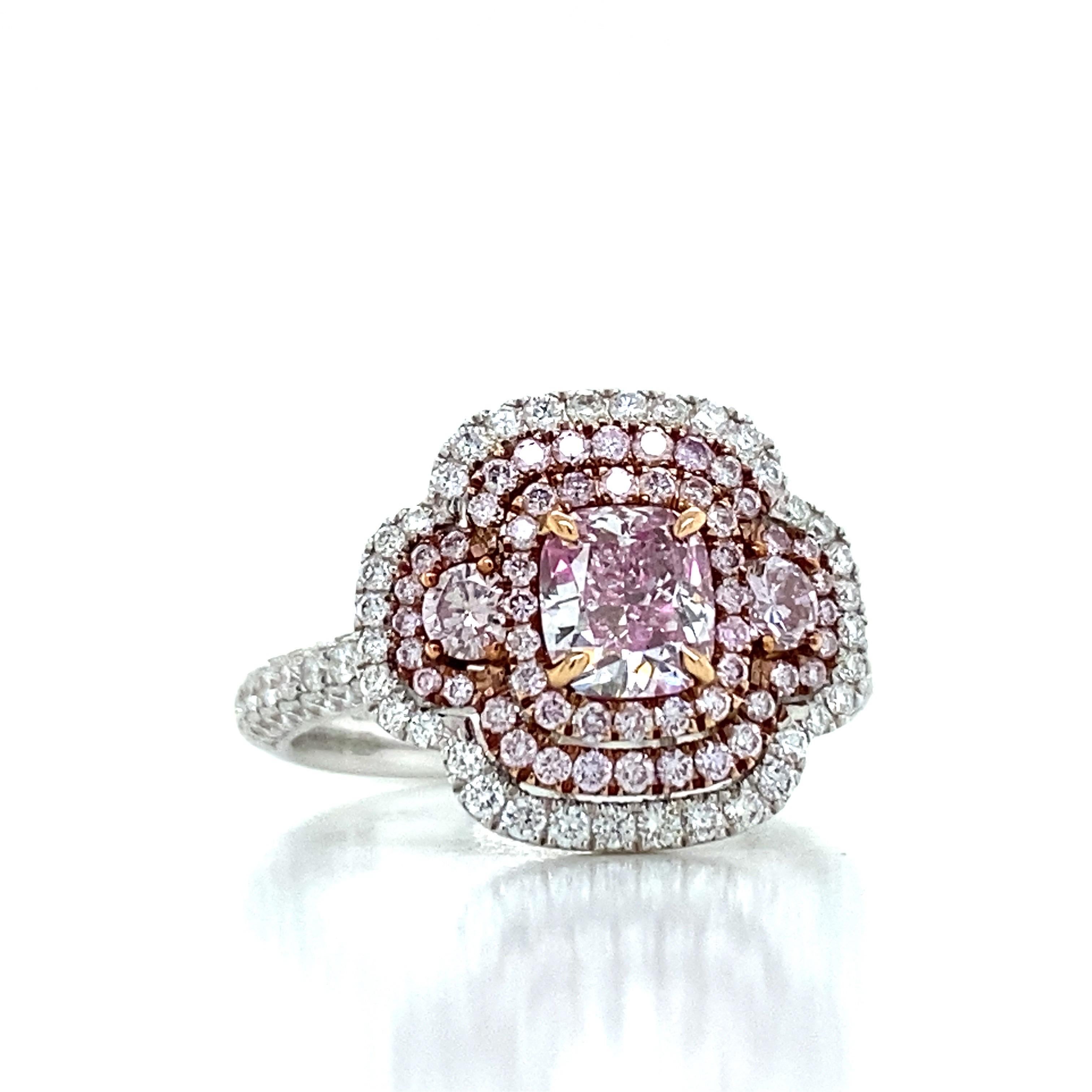 Cushion Cut Emilio Jewelry Gia Certified .70 Carat Pink Diamond Ring  For Sale