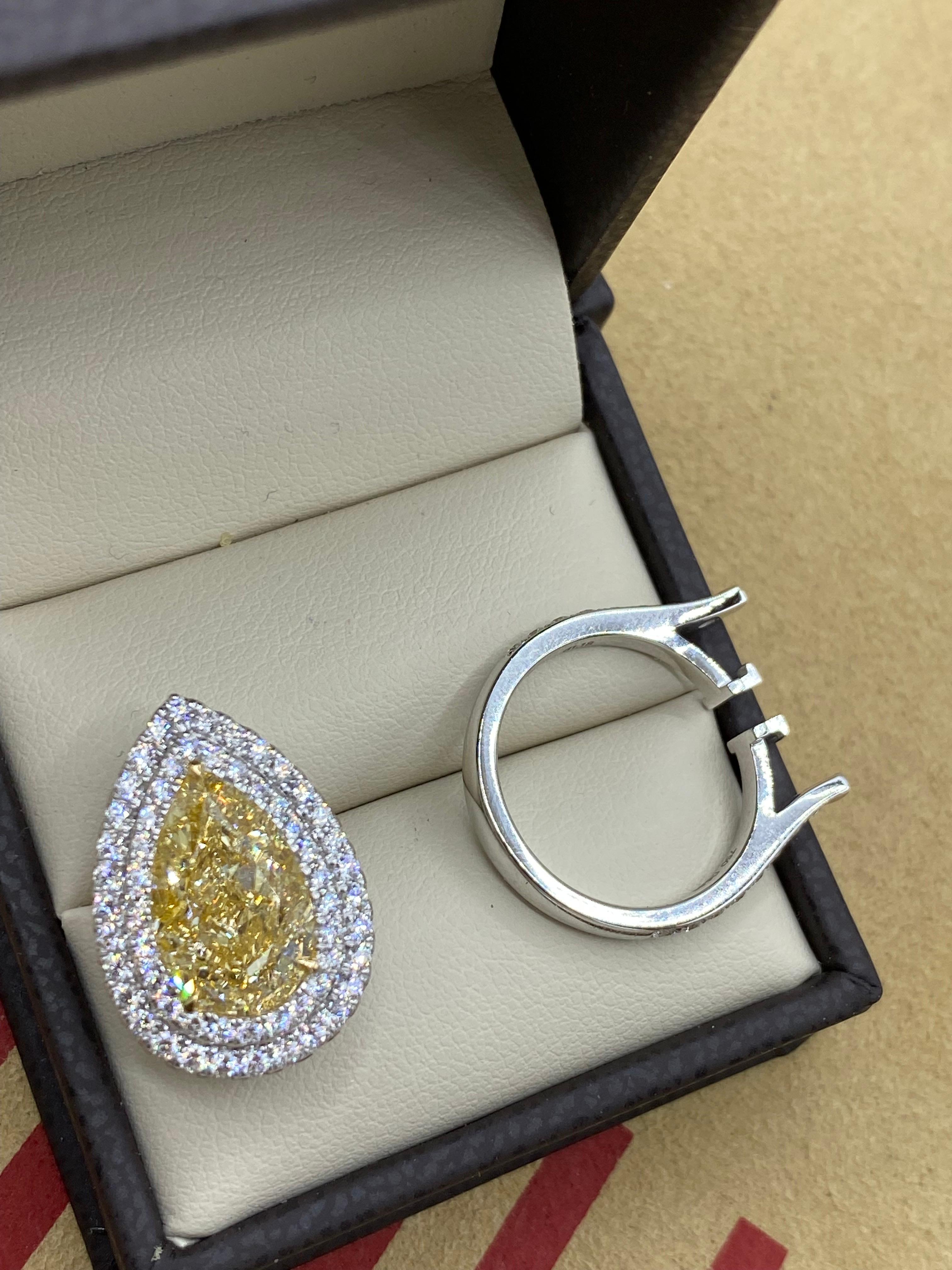 Emilio Jewelry GIA Certified 7.18 Carat Yellow Diamond Ring and Pendant  For Sale 1