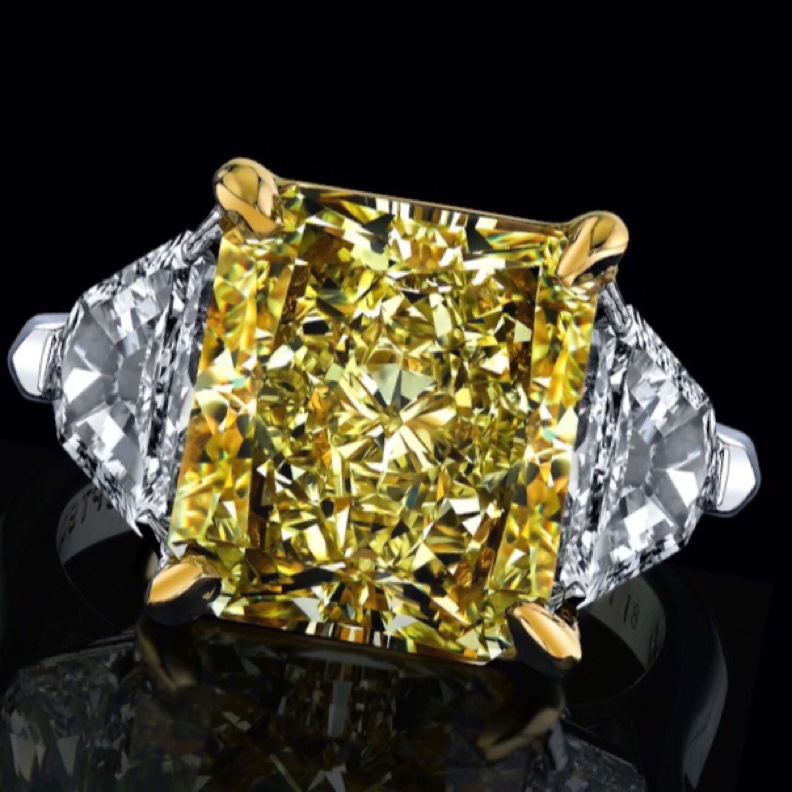 Radiant Cut Emilio Jewelry GIA Certified 8.00 Carat Fancy Yellow Diamond Ring