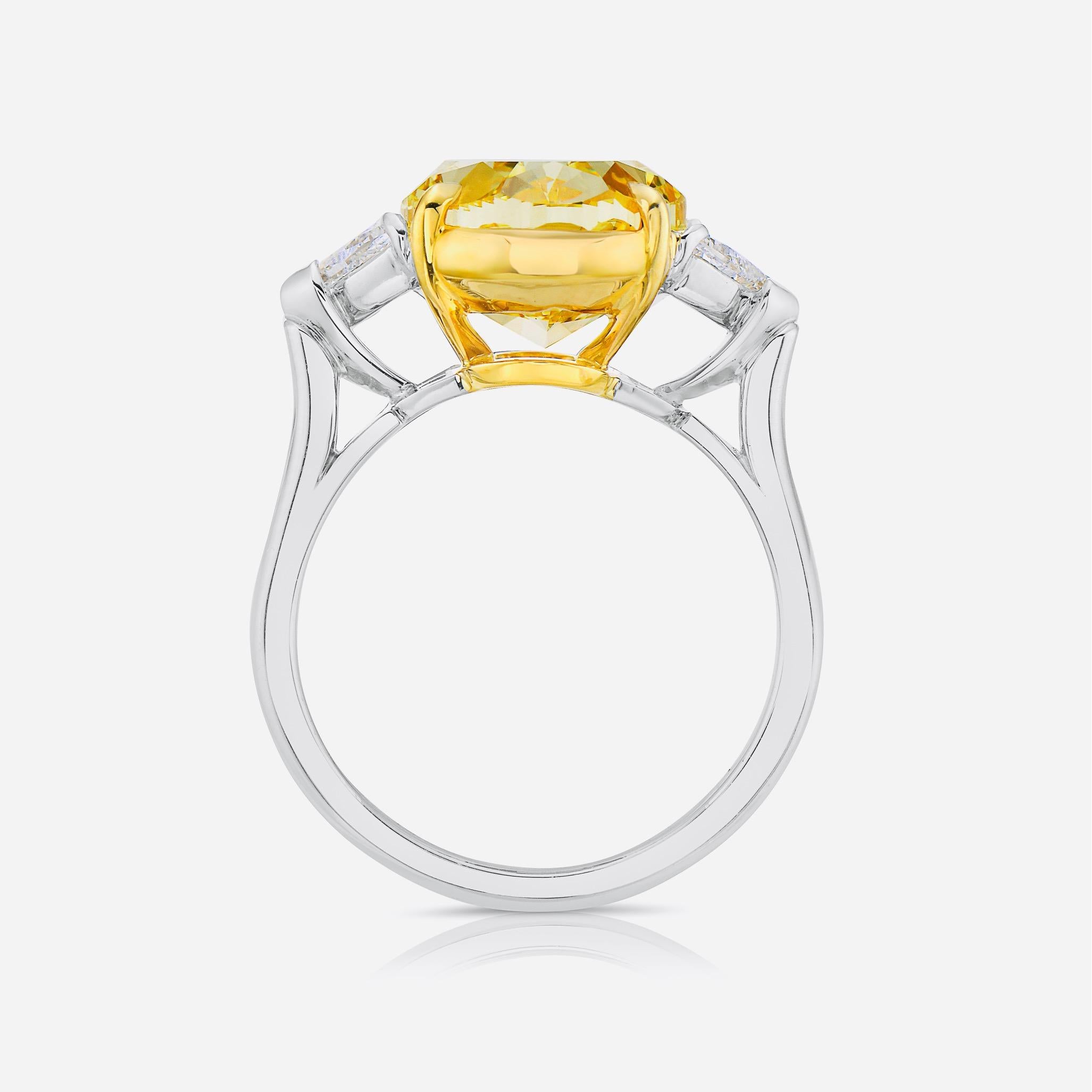 Oval Cut Emilio Jewelry GIA Certified 8.00 Carat Oval Fancy Intense Yellow Diamond Ring For Sale
