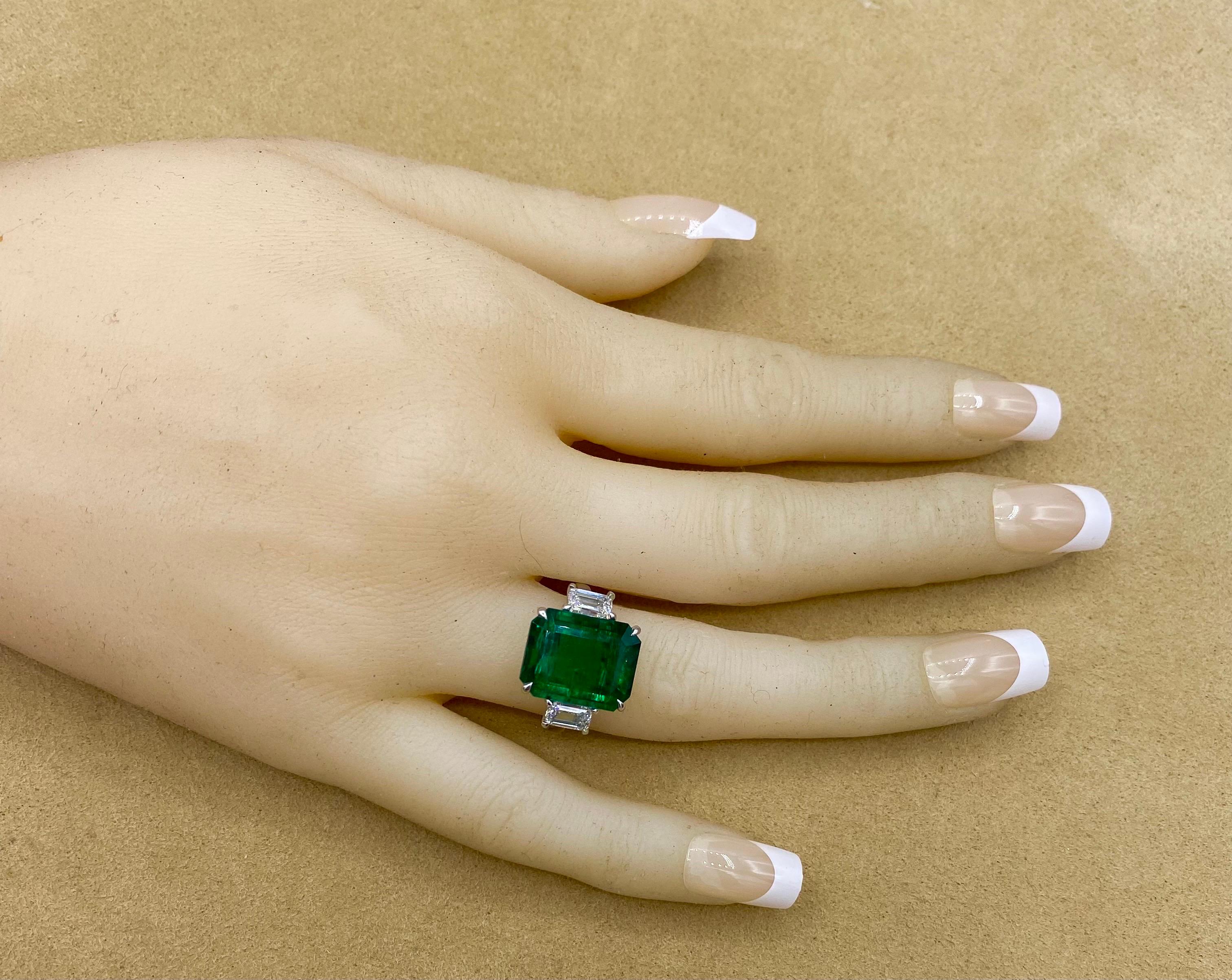 Emilio Jewelry Gubelin Certified 8.67 Carat Vivid Green Emerald Diamond Ring 6