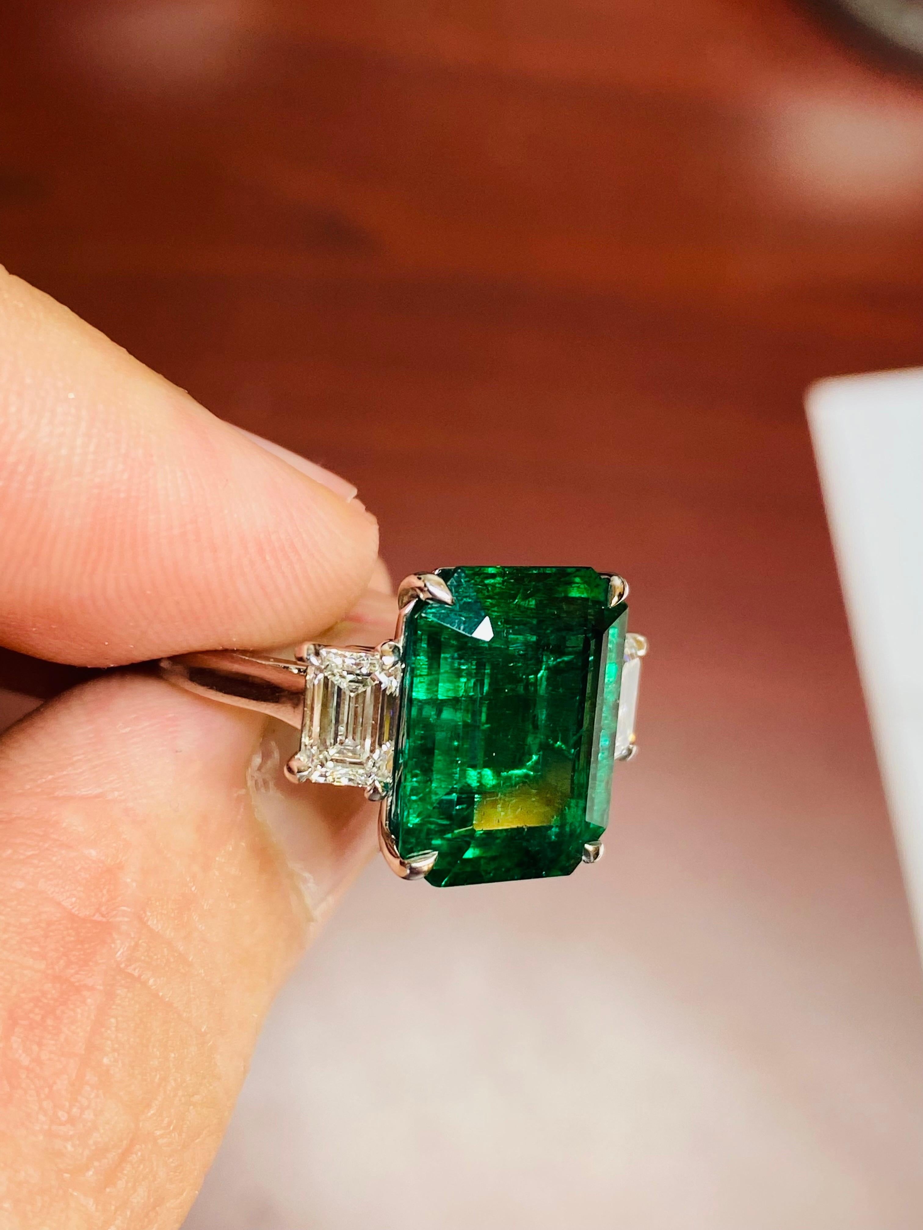 Emerald Cut Emilio Jewelry Gubelin Certified 8.67 Carat Vivid Green Emerald Diamond Ring