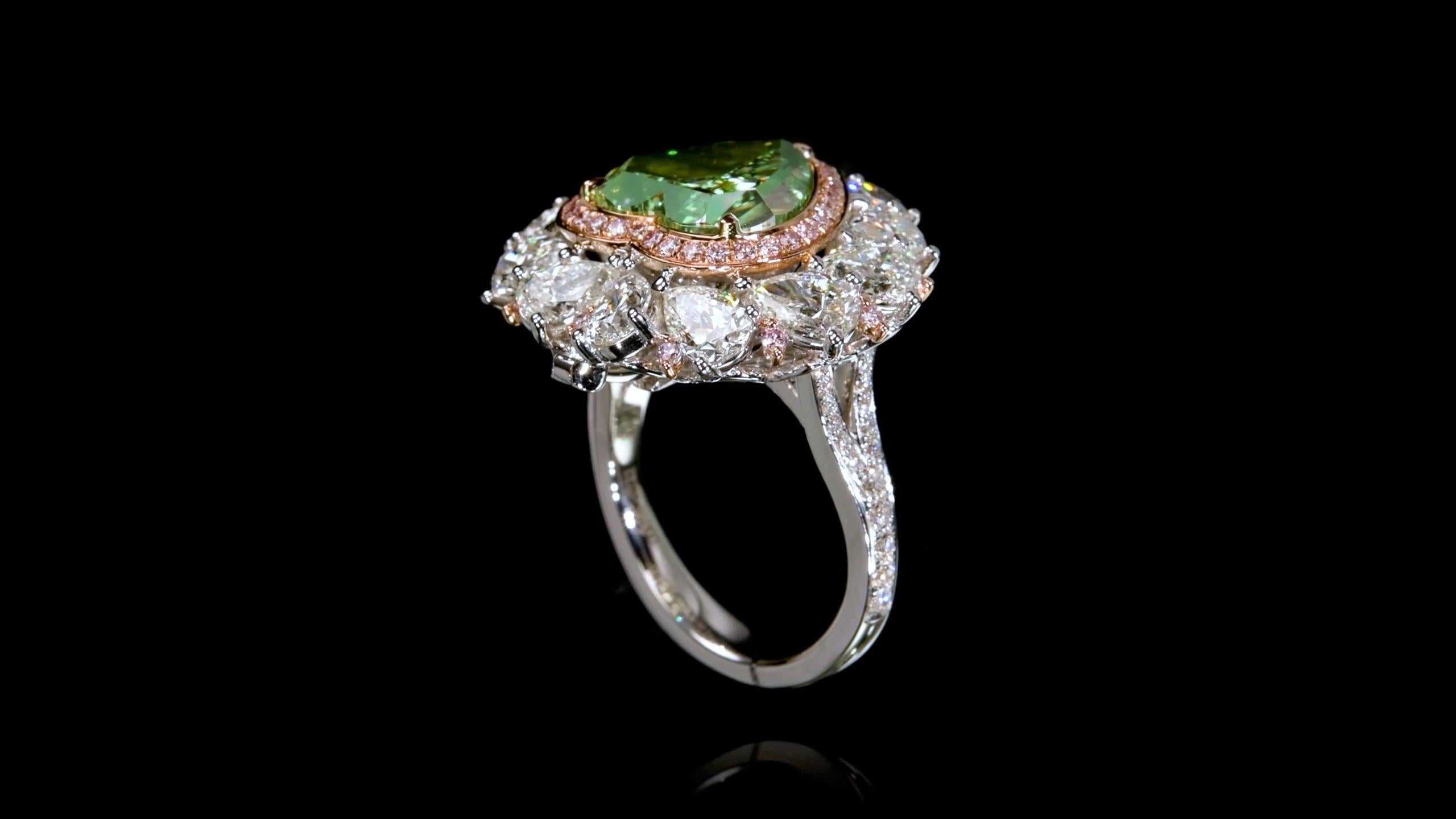 Women's or Men's Emilio Jewelry Gia Certified 9.45 Carat Fancy Green Diamond Heart Ring  For Sale