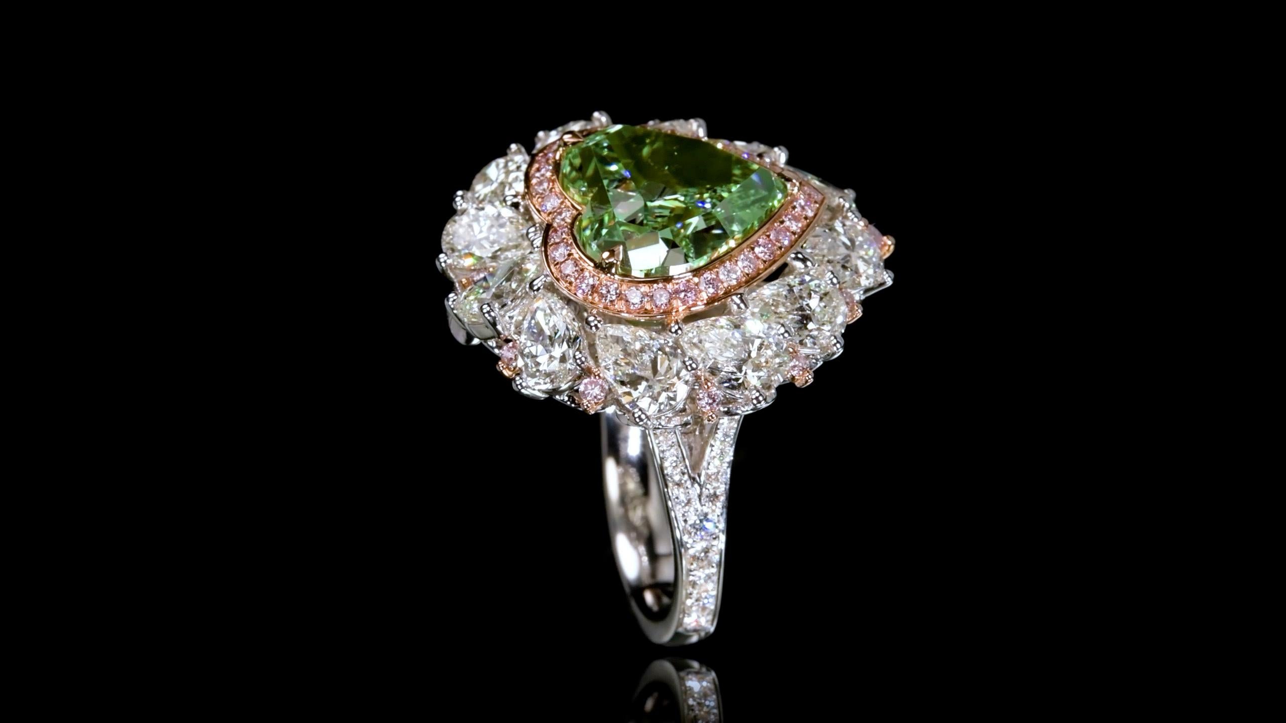 Emilio Jewelry Gia Certified 9.45 Carat Fancy Green Diamond Heart Ring  For Sale 1