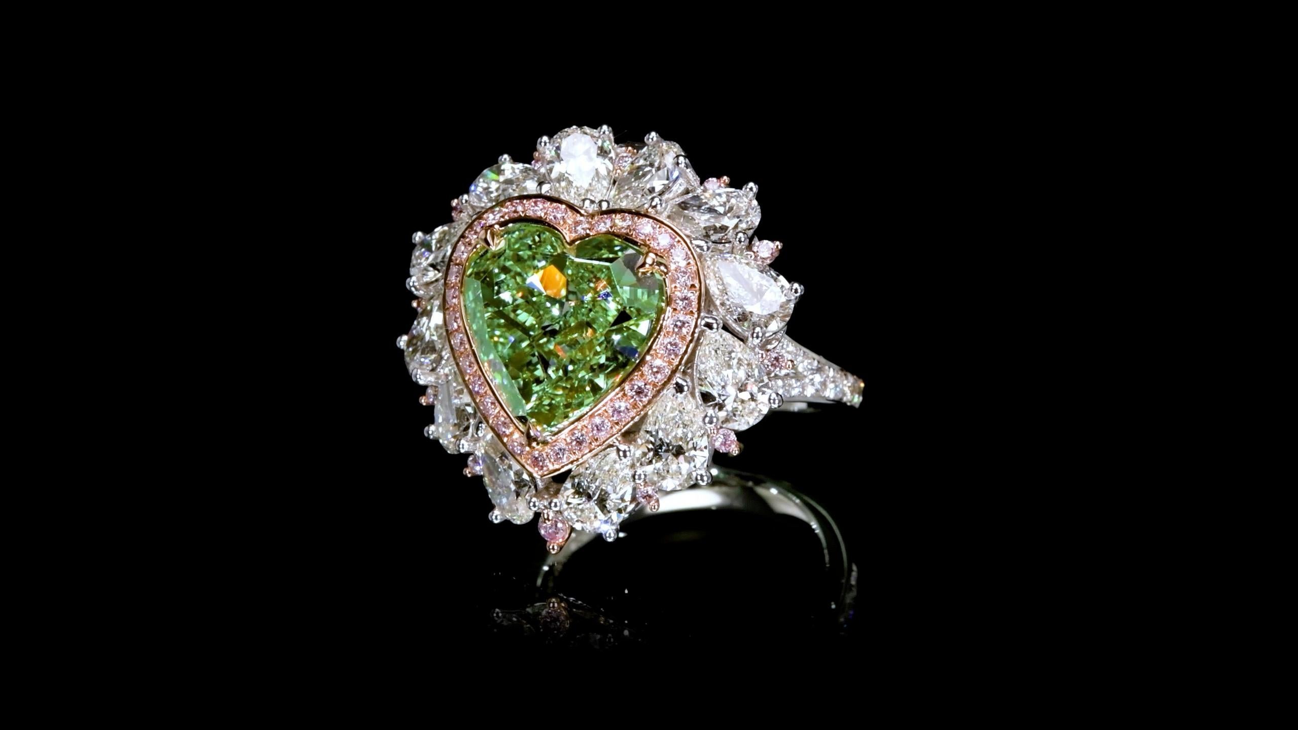 Emilio Jewelry Gia Certified 9.45 Carat Fancy Green Diamond Heart Ring  For Sale 4