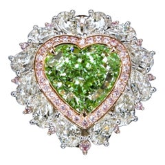 Emilio Jewelry Gia Certified 9.45 Carat Fancy Green Diamond Heart Ring