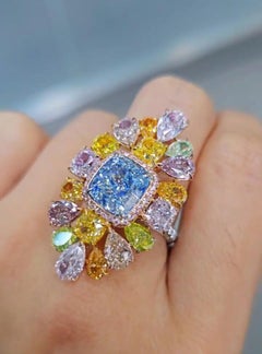 Emilio Jewelry Gia Certified Blue Diamond Exotic Fancy Colors Diamond Ring