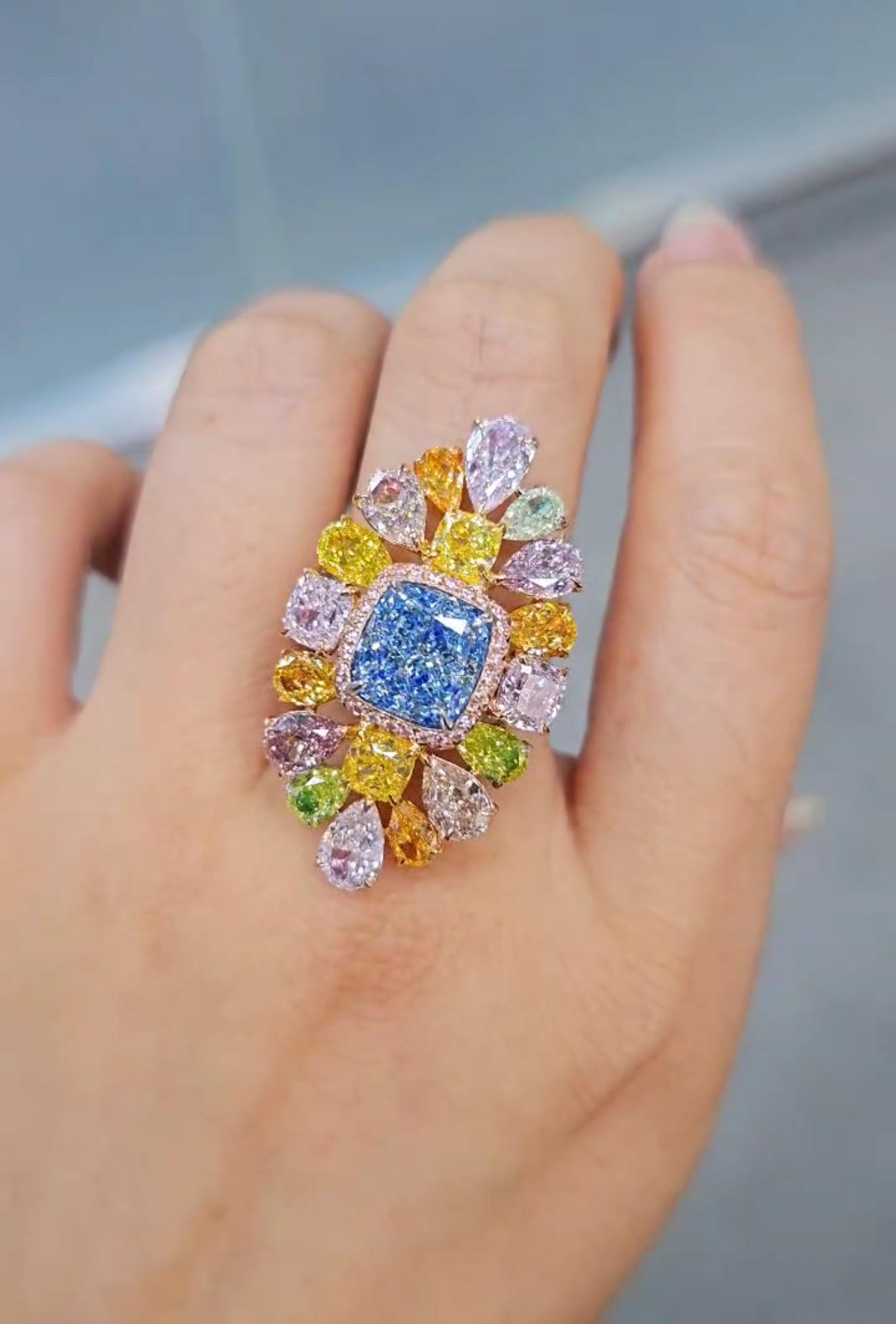 Emilio Joyas Gia Diamante Azul Certificado Anillo de Diamantes Exóticos Fancy Colors en Nuevo estado para la venta en New York, NY