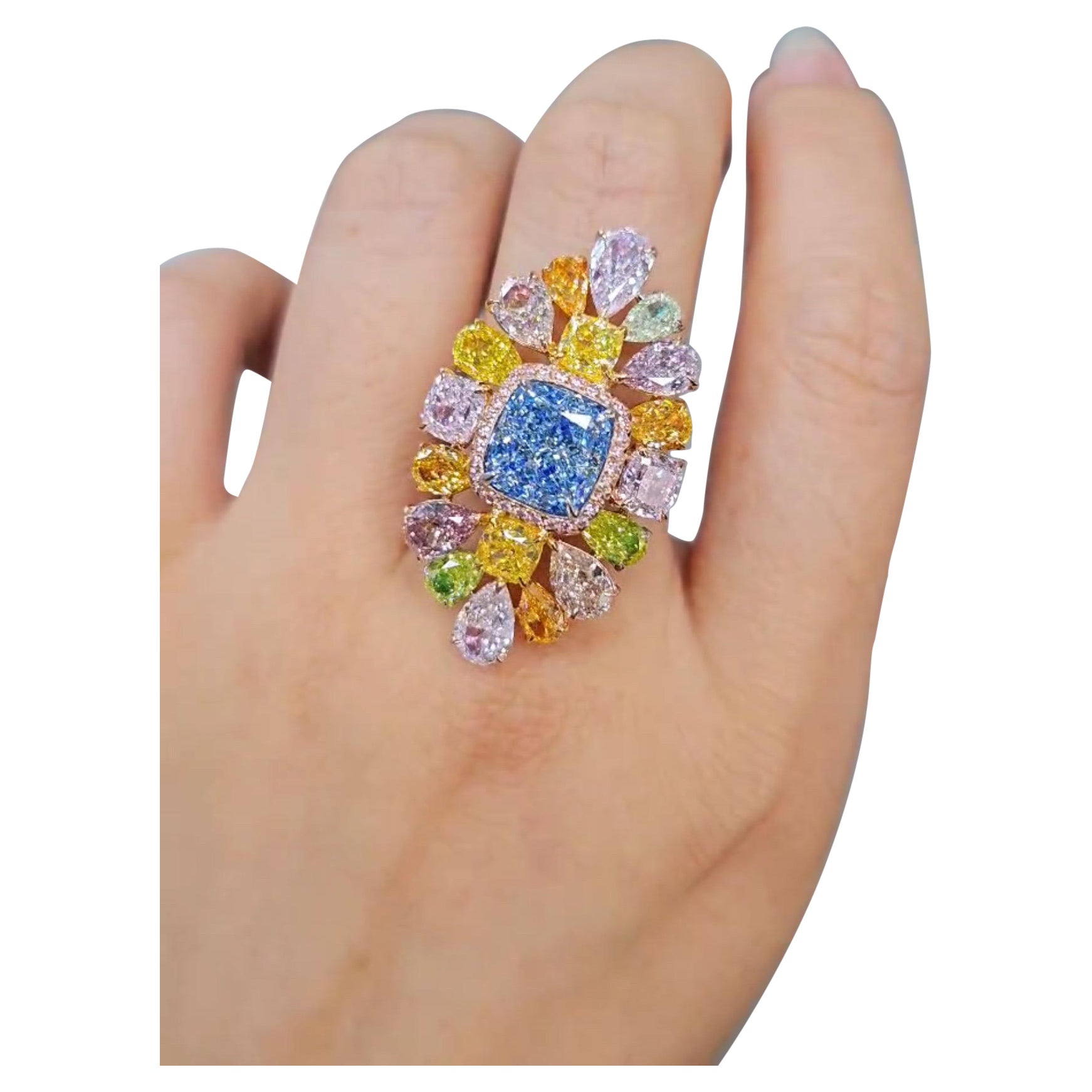 Emilio Joyas Gia Diamante Azul Certificado Anillo de Diamantes Exóticos Fancy Colors en venta
