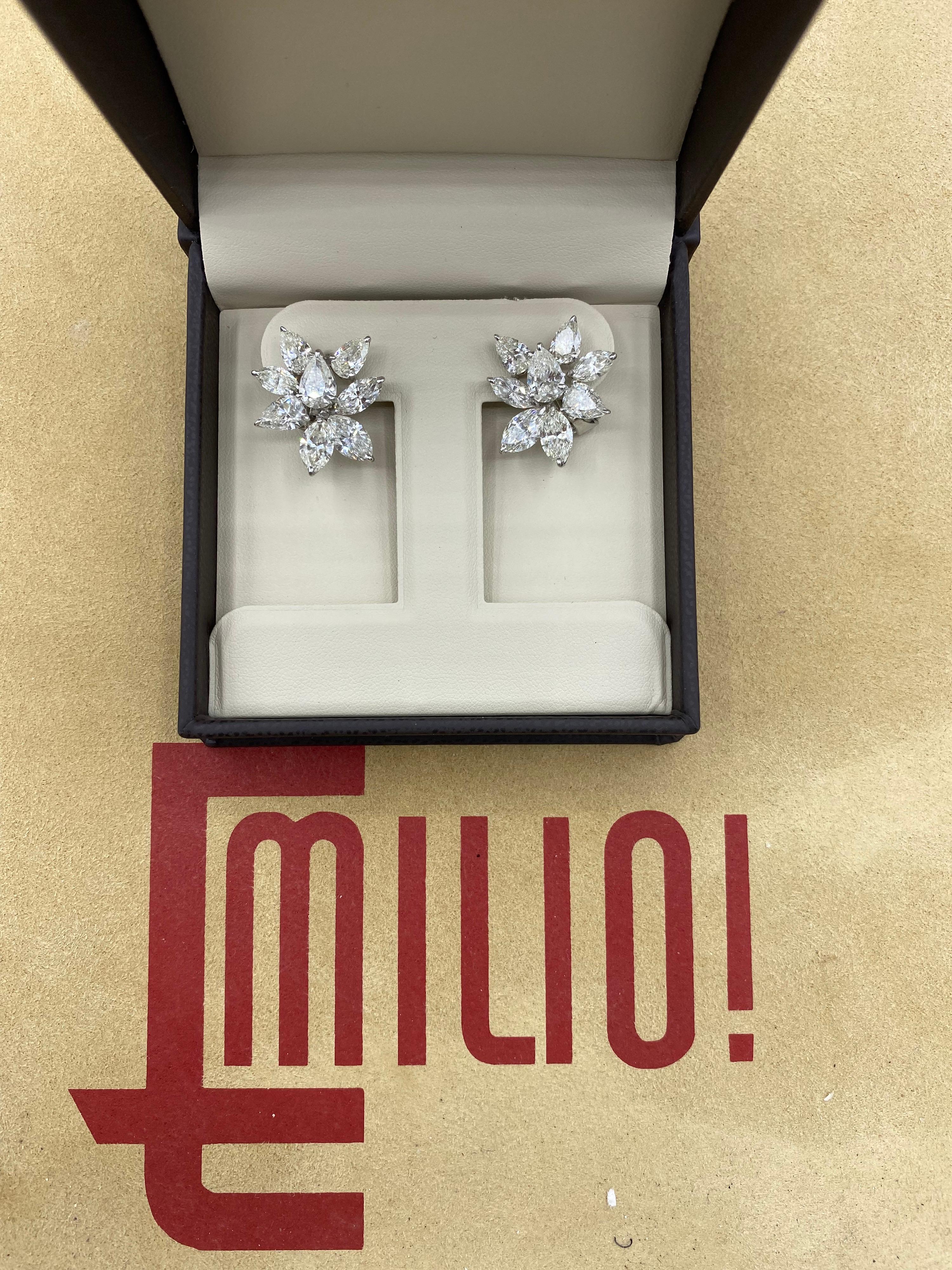 Emilio Jewelry GIA Certified Diamond Cluster Earrings For Sale 2