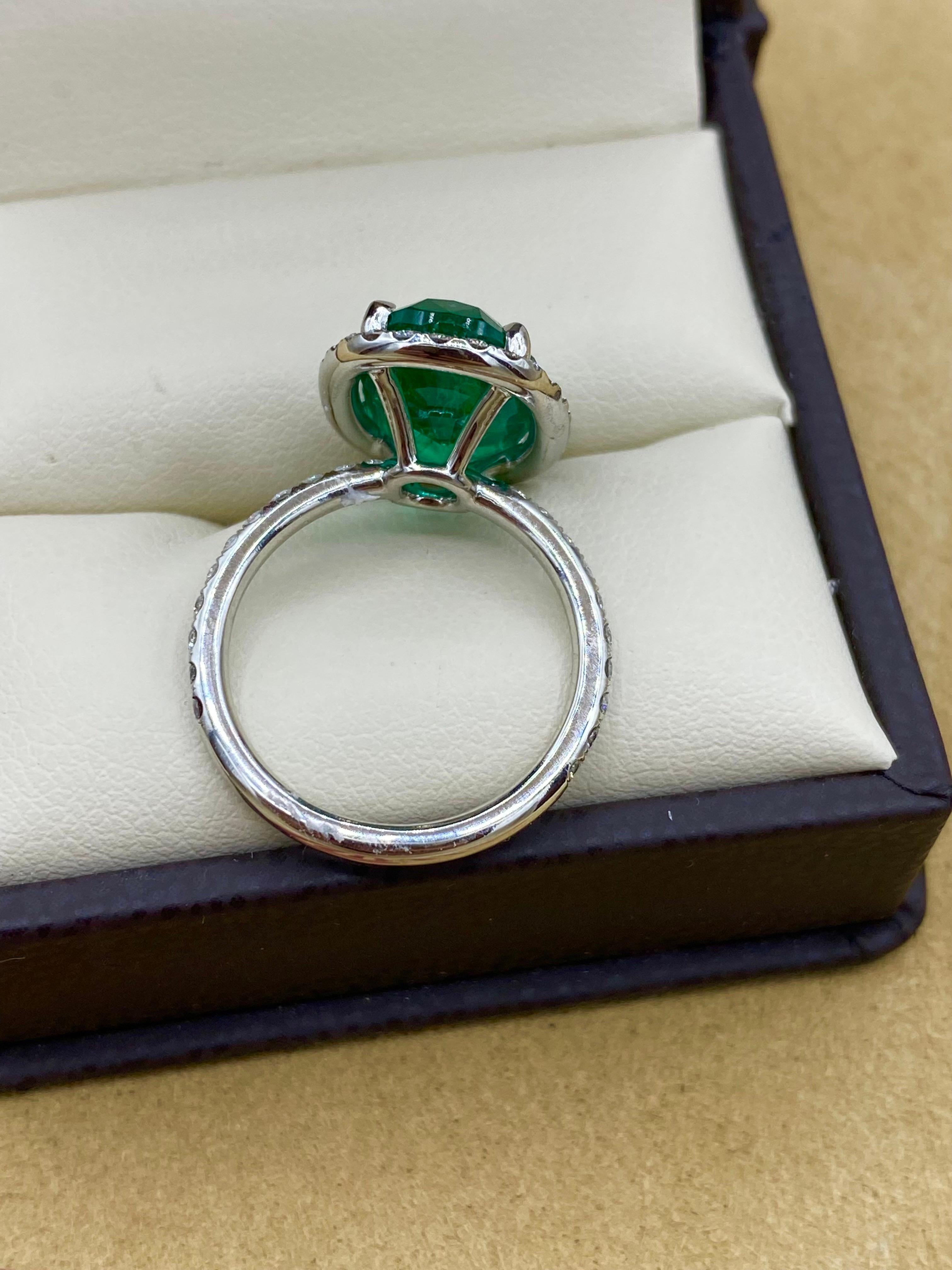 Emilio Jewelry AGL Certified Elongated 6.56 Carat Emerald Diamond Ring In New Condition In New York, NY
