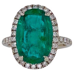 Emilio Jewelry GIA Certified Elongated 6.56 Carat Emerald Diamond Ring