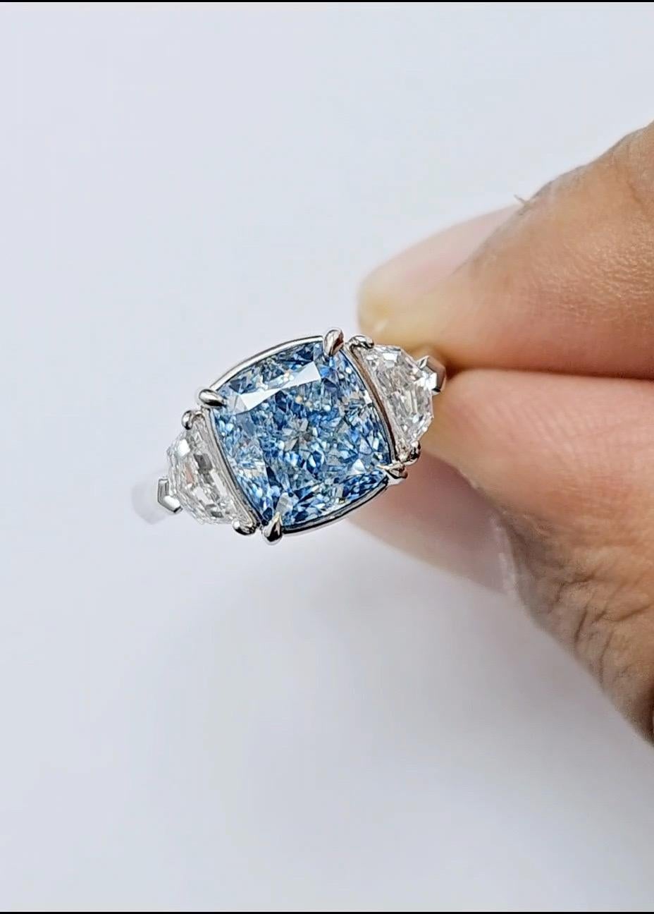 Emilio Jewelry Gia Certified Fancy Blue Diamond Ring For Sale 2