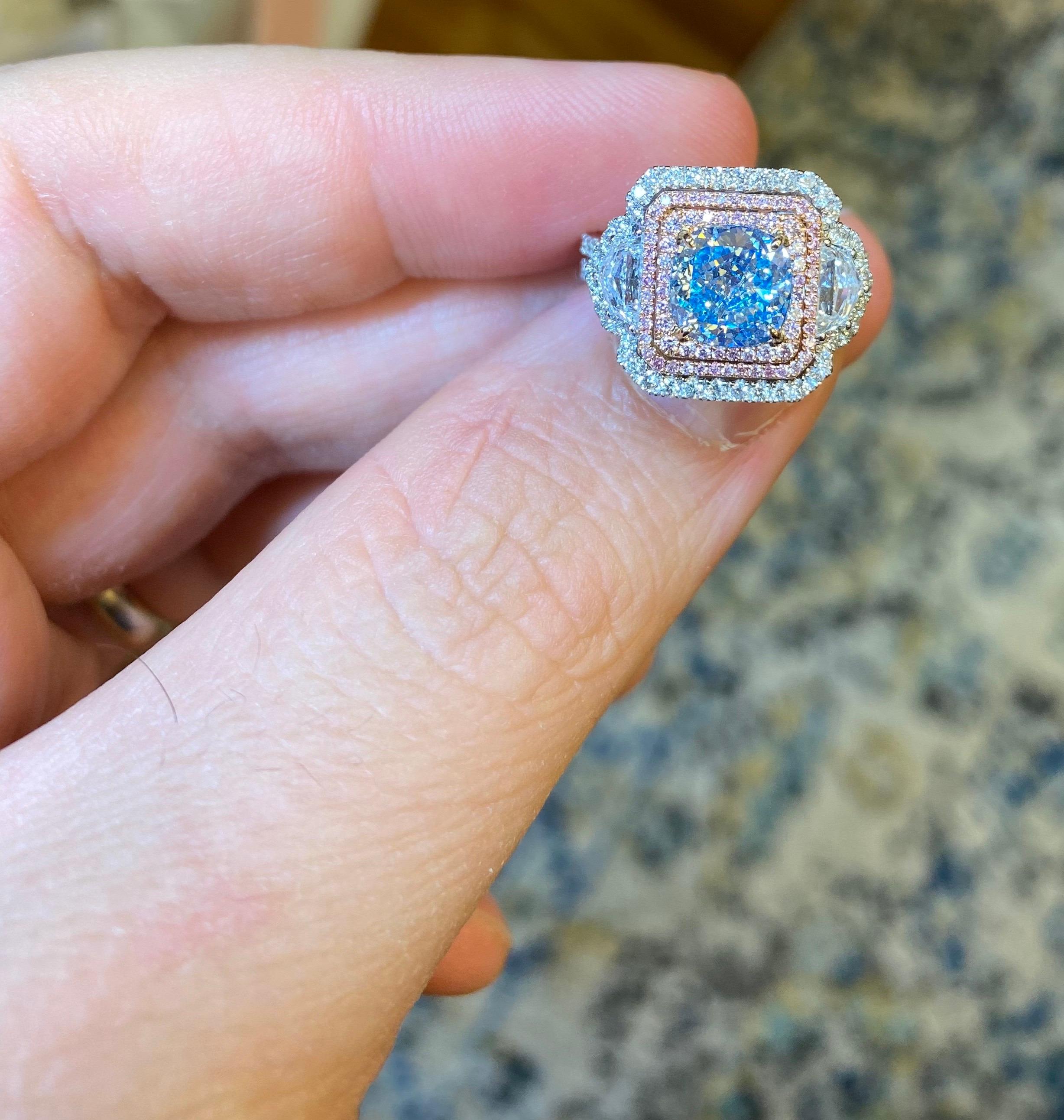 From the museum vault at Emilio Jewelry New York,
One of the rarest and only diamonds of its size and color. Please inquire for details. 
Center Diamond just over 1.70cts
