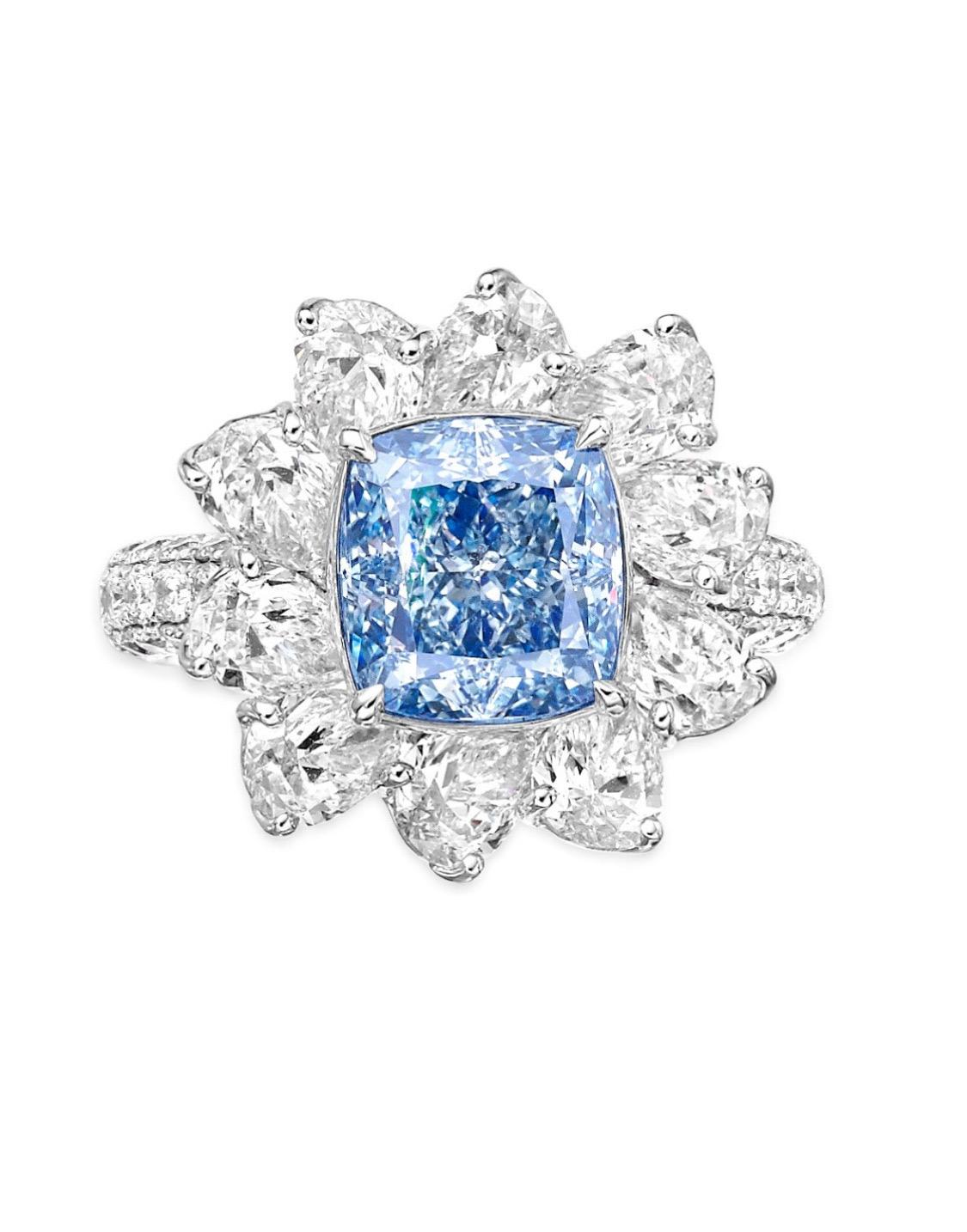 Cushion Cut Emilio Jewelry Gia Certified Fancy Blue Green Diamond Ring For Sale