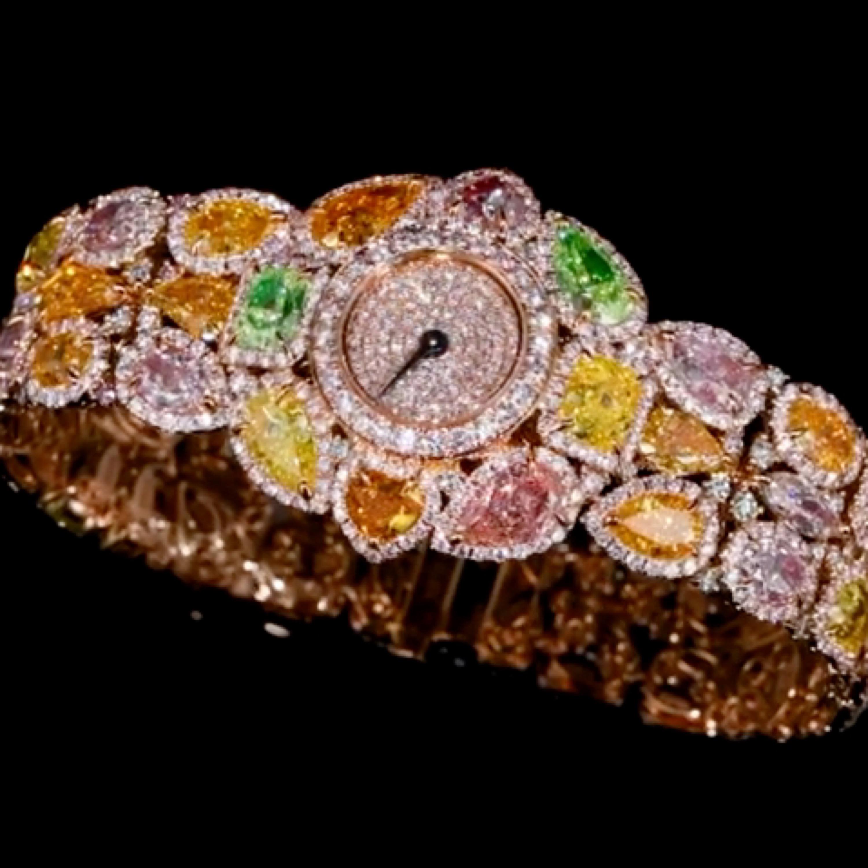 Emilio Jewelry Gia zertifizierte farbige Diamantuhr  (Gemischter Schliff) im Angebot