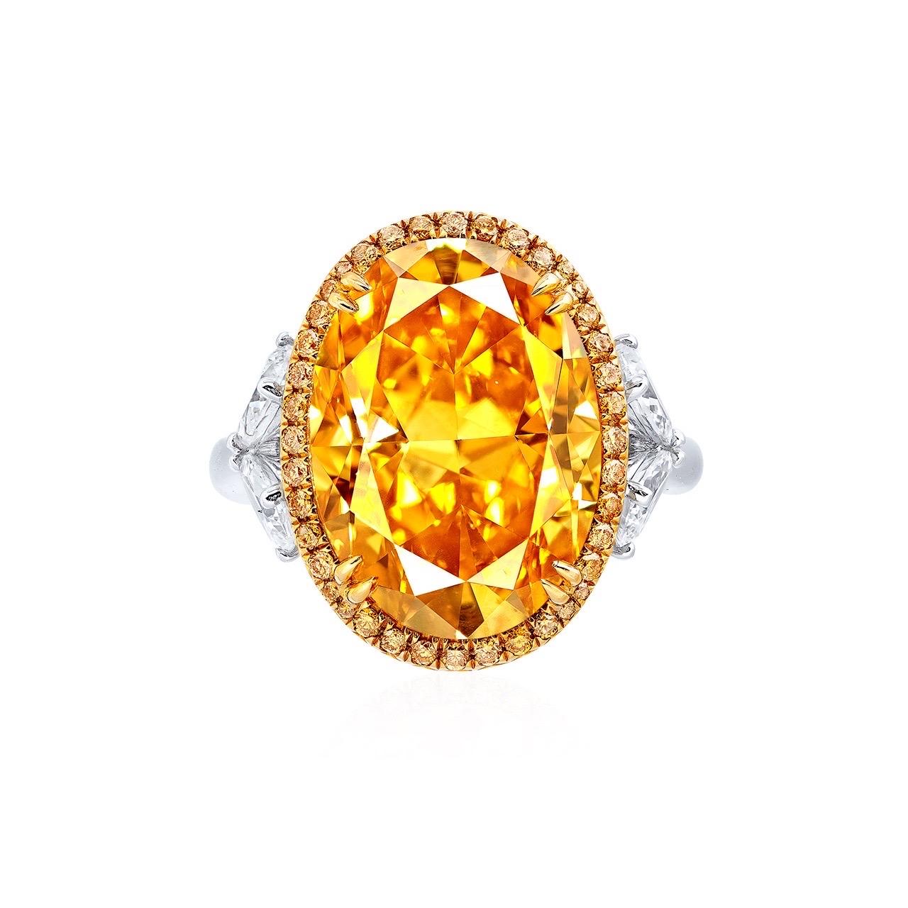 Oval Cut Emilio Jewelry GIA Certified Fancy Deep Orange Yellow Diamond Ring  For Sale