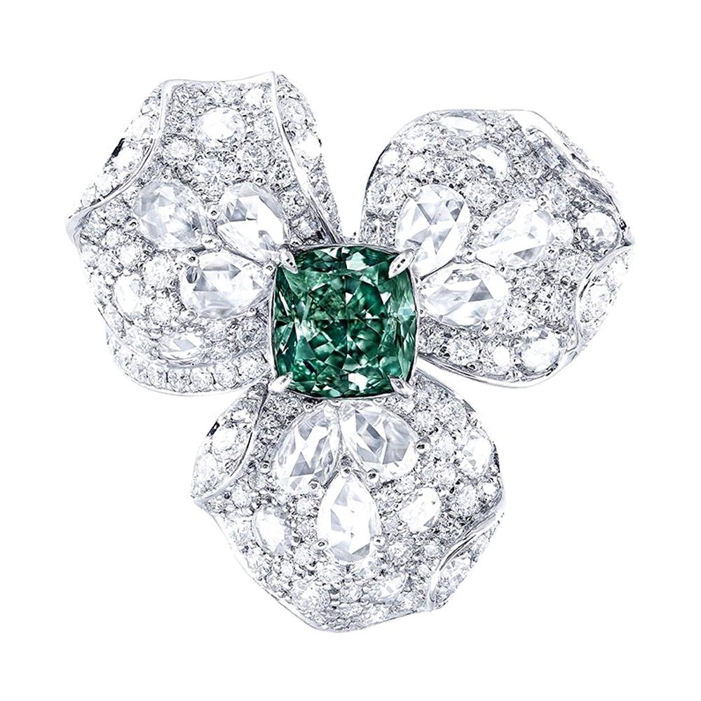 Emilio Jewelry, bague fantaisie en diamant vert pur profond certifié GIA