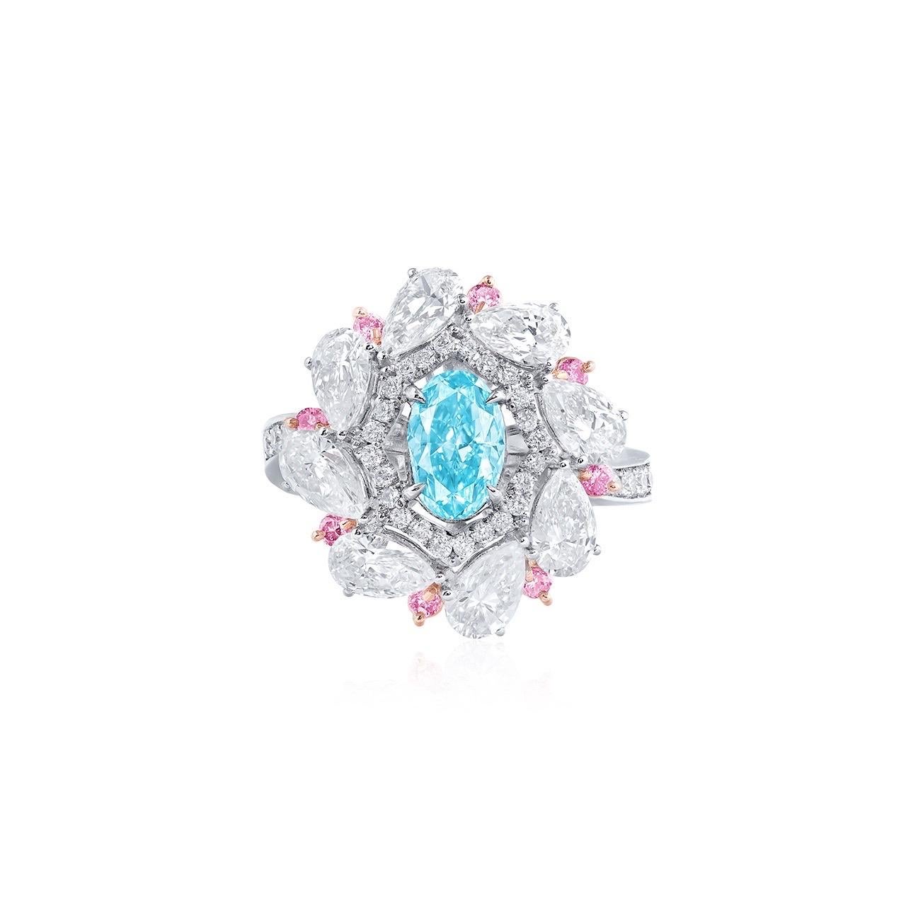 Taille ovale Emilio Jewelry, bague en diamant bleu intense de fantaisie certifiée Gia  en vente