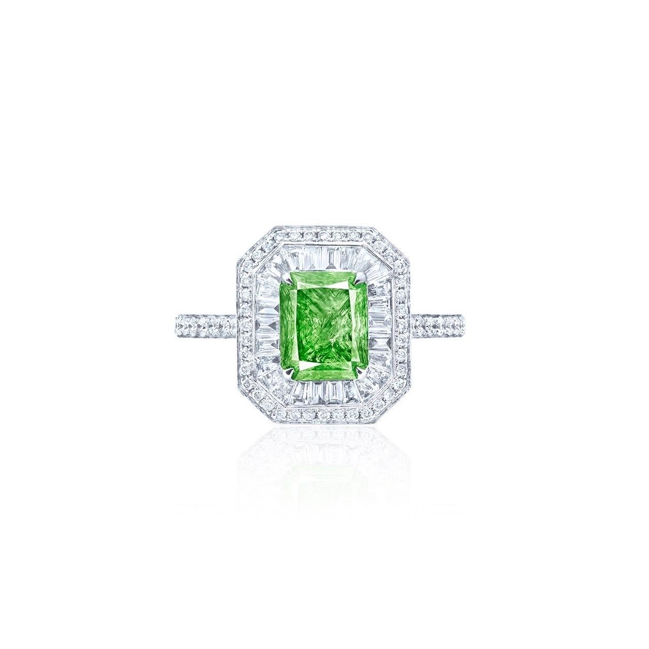 Emilio Jewelry GIA Certified Fancy Intense Pure Green Diamond Ring In New Condition For Sale In New York, NY