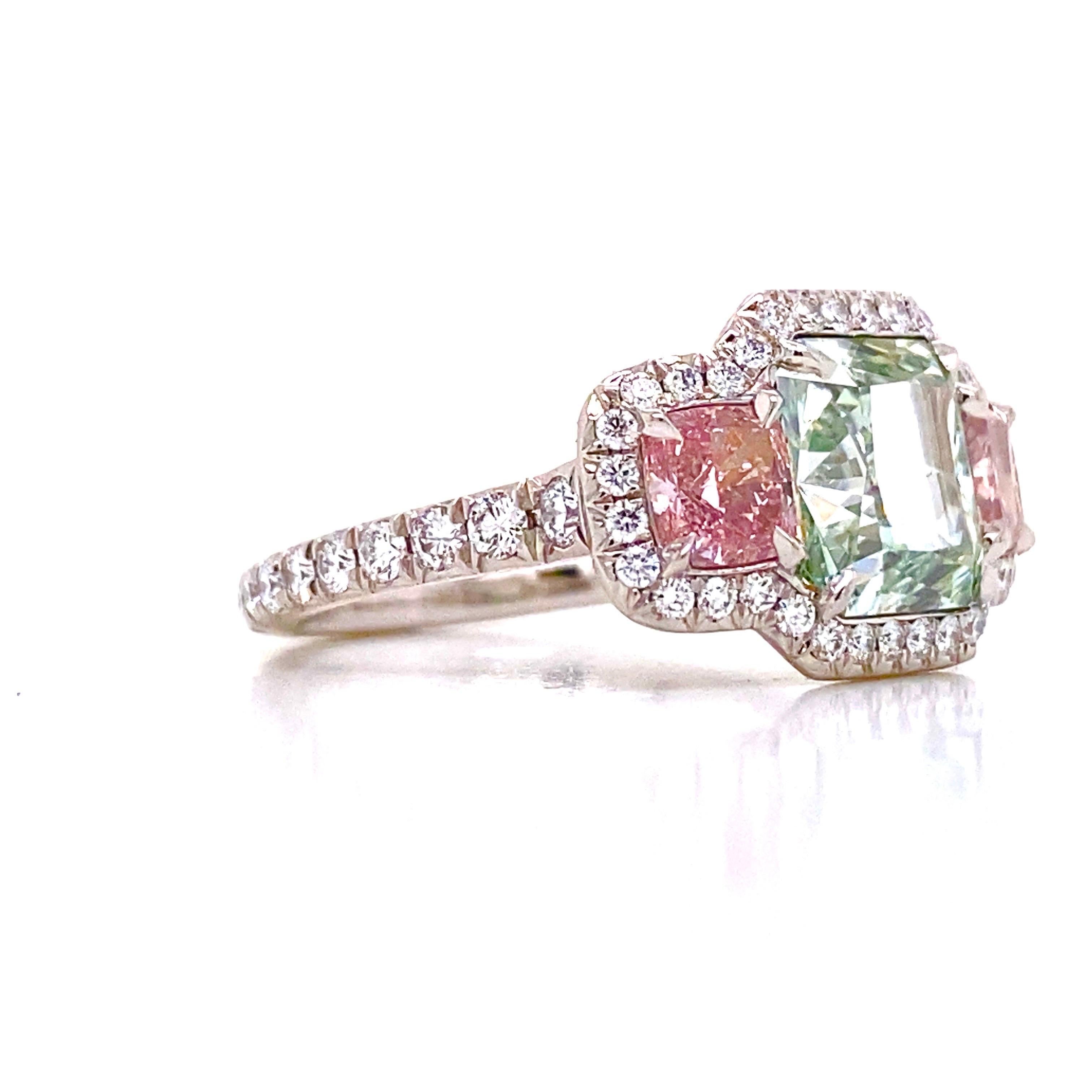 Women's or Men's Emilio Jewelry GIA Certified Fancy Intense Pure Green Diamond Ring For Sale