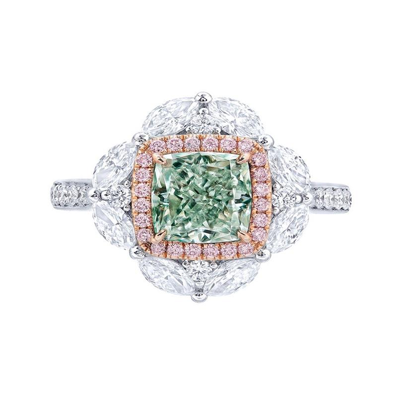 Emilio Jewelry, bague fantaisie en diamant vert clair pur certifié GIA