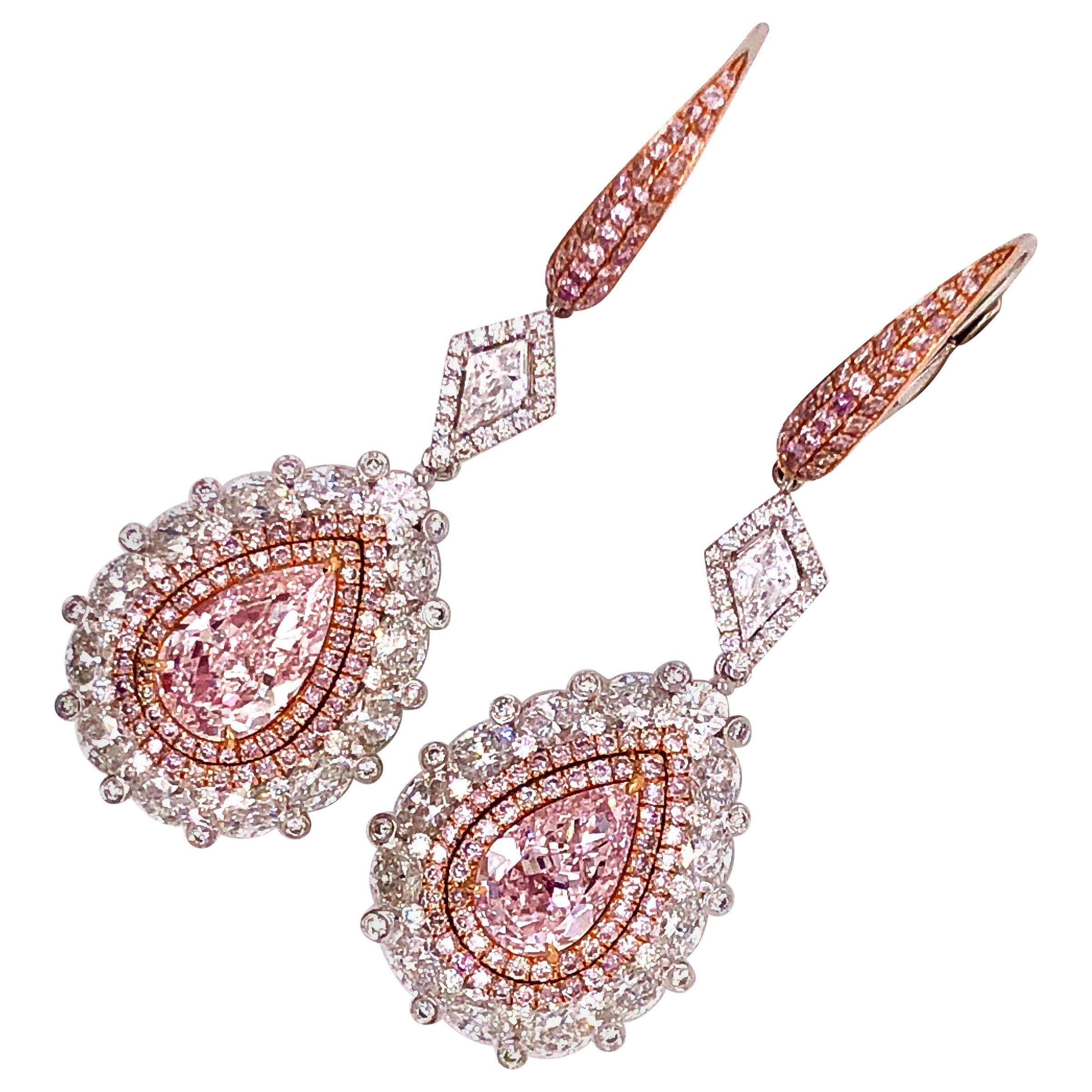 Emilio Jewelry, boucles d'oreilles en diamants roses fantaisie certifiés GIA