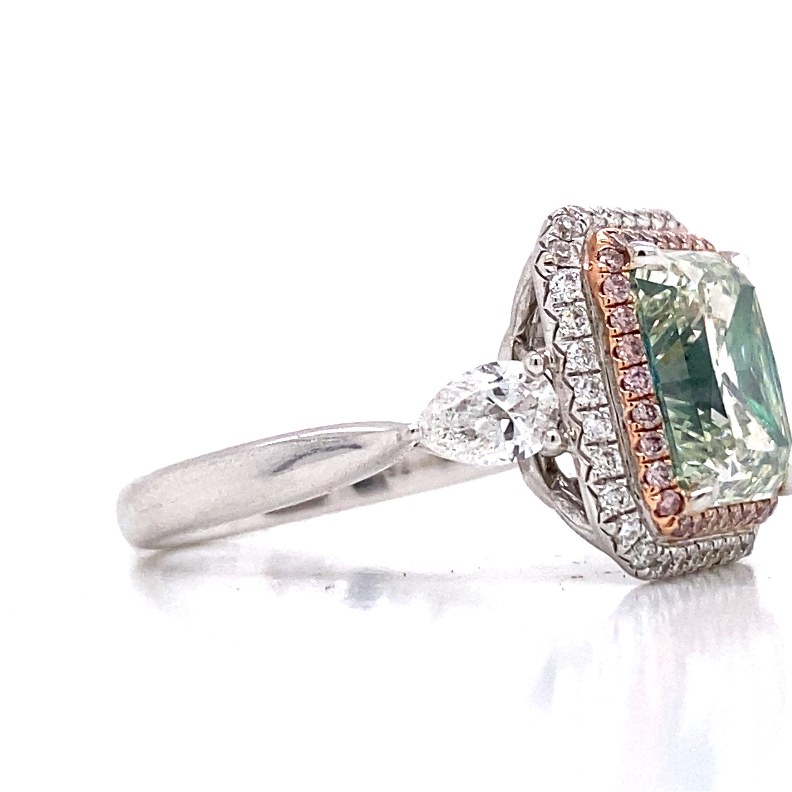 From The Vault at Emilio Jewelry Located on New York's iconic Fifth Avenue,
Showcasing a very special and rare Gia certified natural Greenish Diamond weighing over 4.00 carats. Please inquire for details. 
We specialize in creating special mountings
