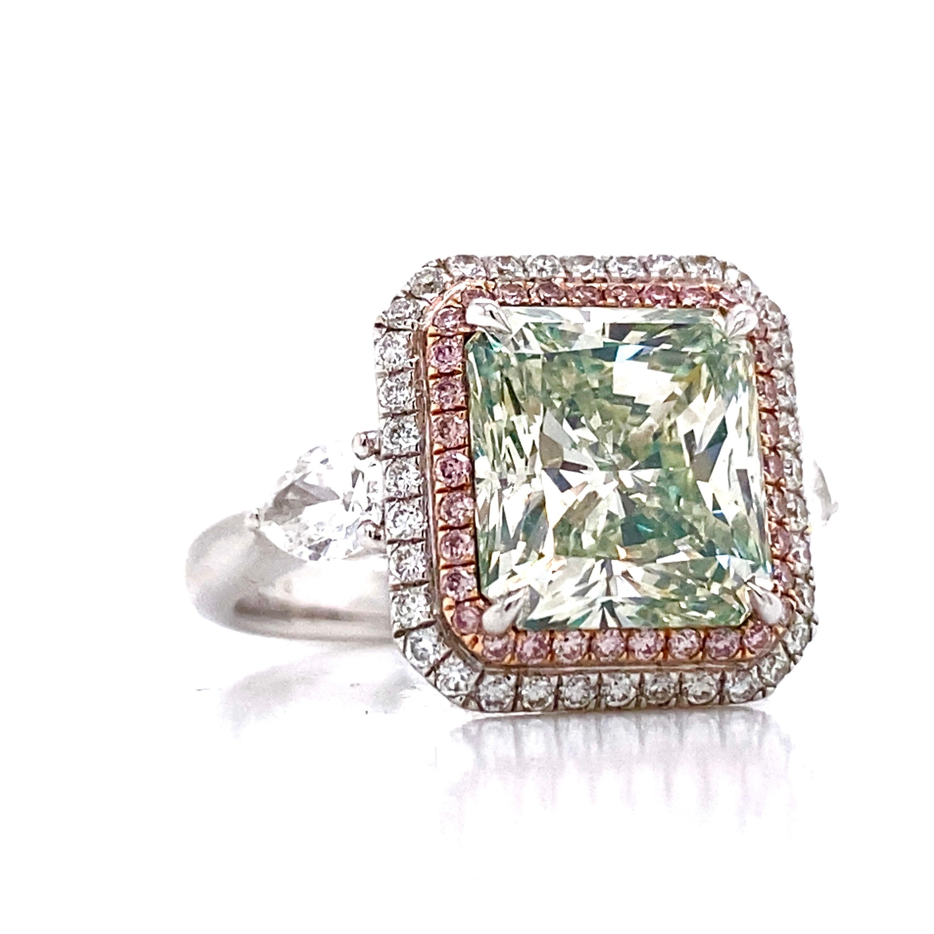 Emilio Jewelry GIA-zertifizierter grünlich-diamant-Ring (Radiantschliff) im Angebot