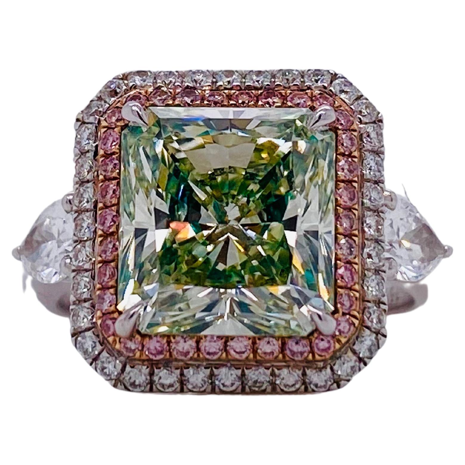 Emilio Jewelry GIA Certified Greenish Diamond Ring For Sale